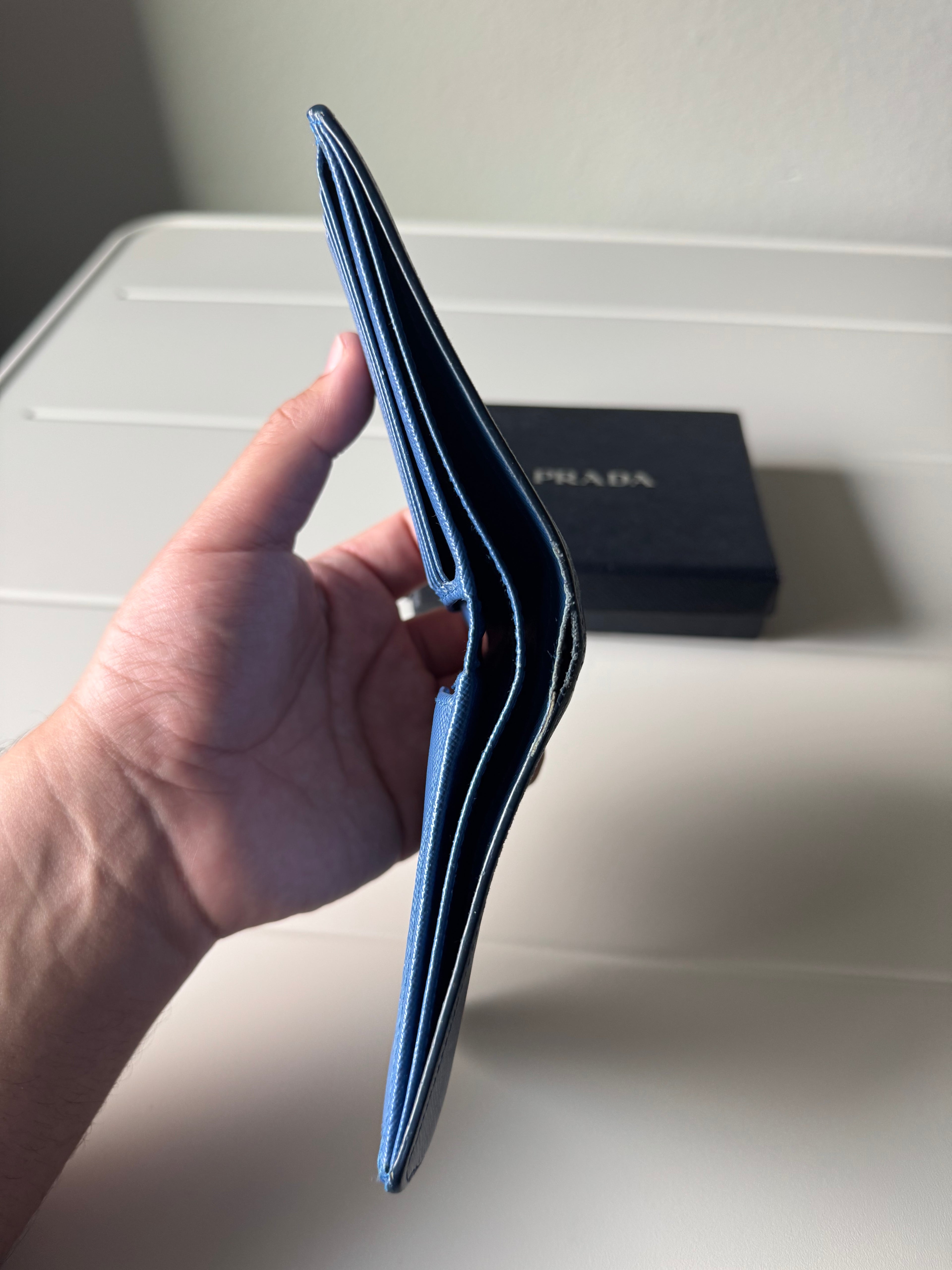 Prada Saffiano Blue Bifold Wallet