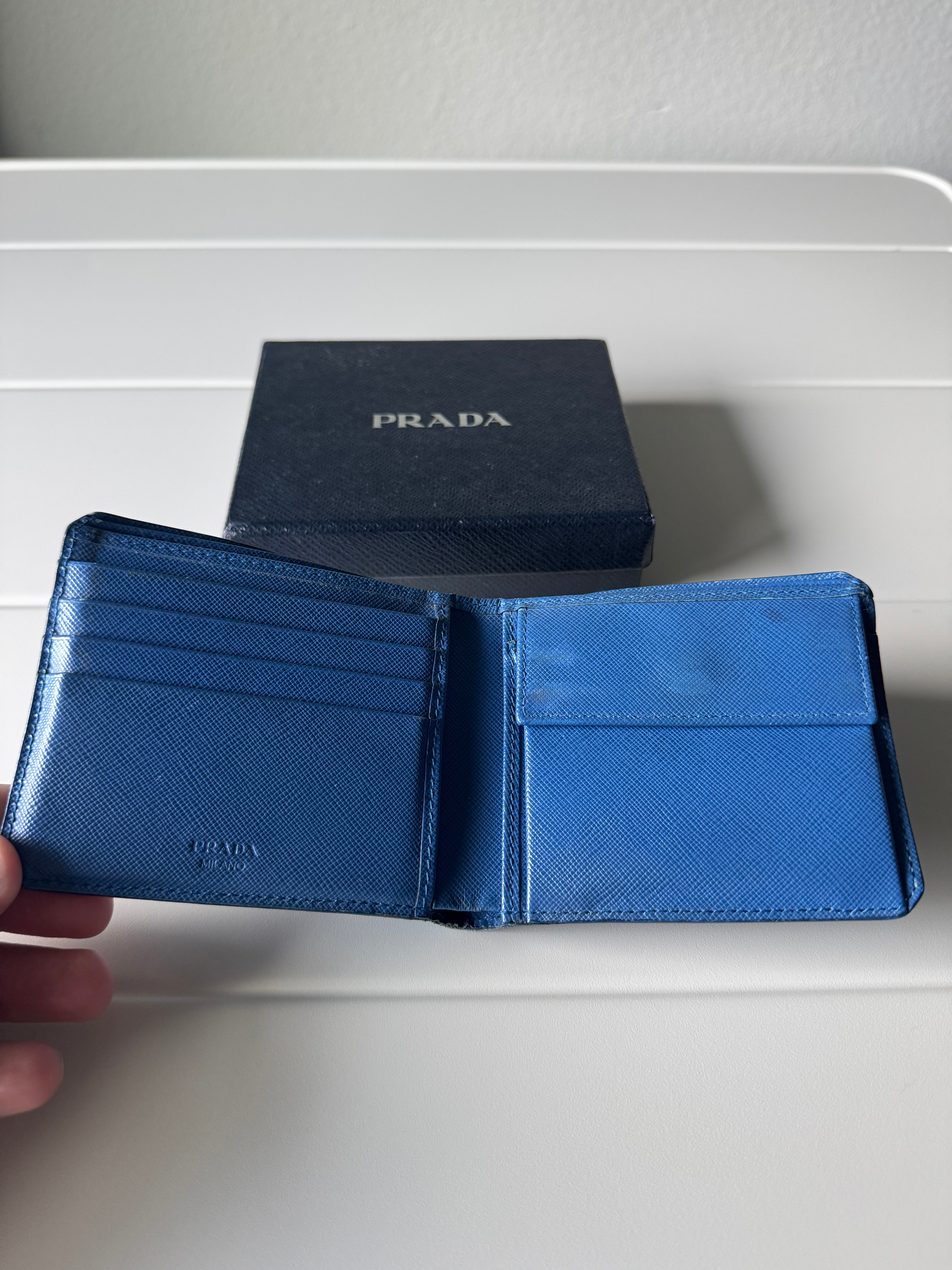 Prada Saffiano Blue Bifold Wallet
