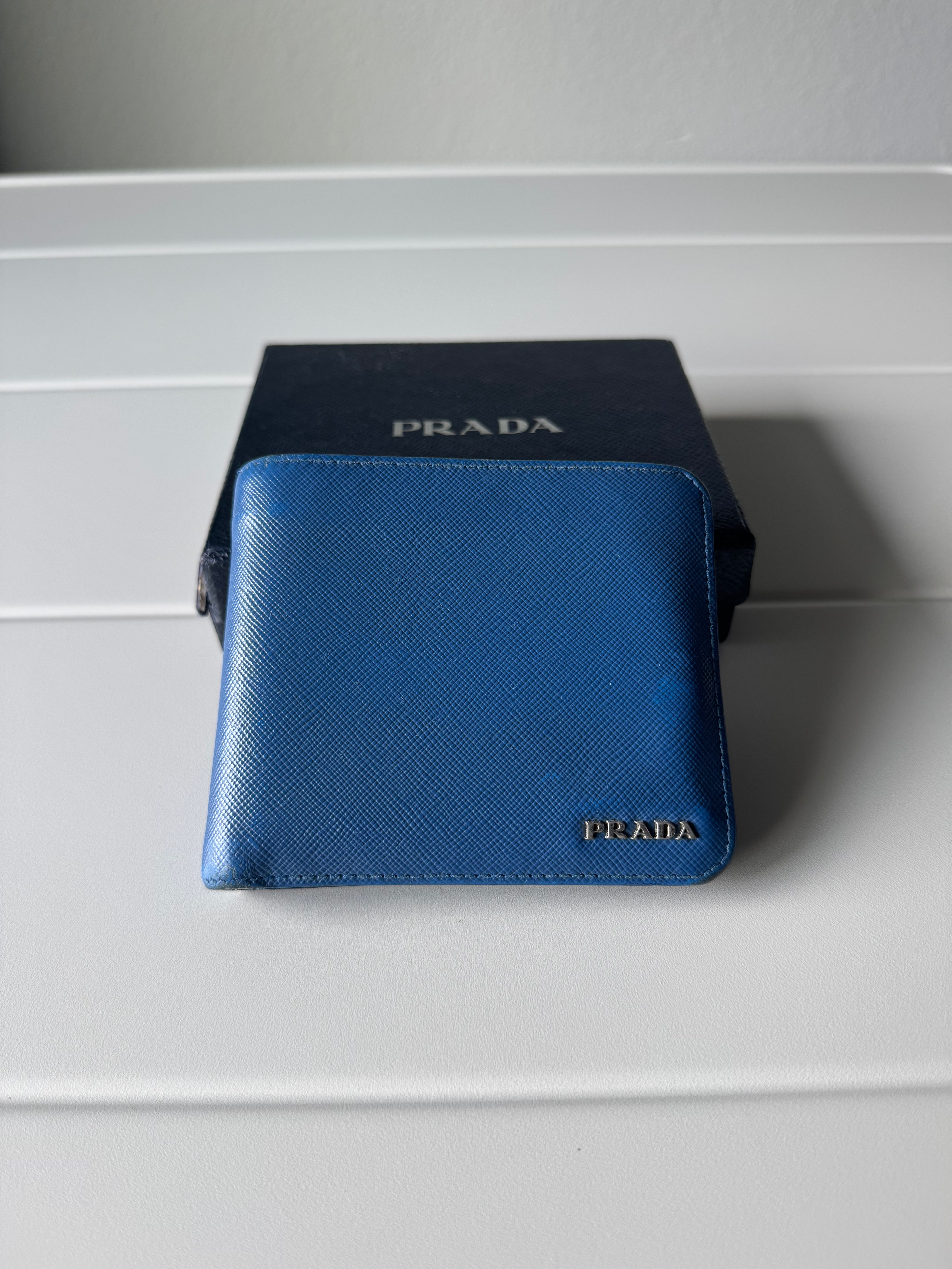 Prada Saffiano Blue Bifold Wallet