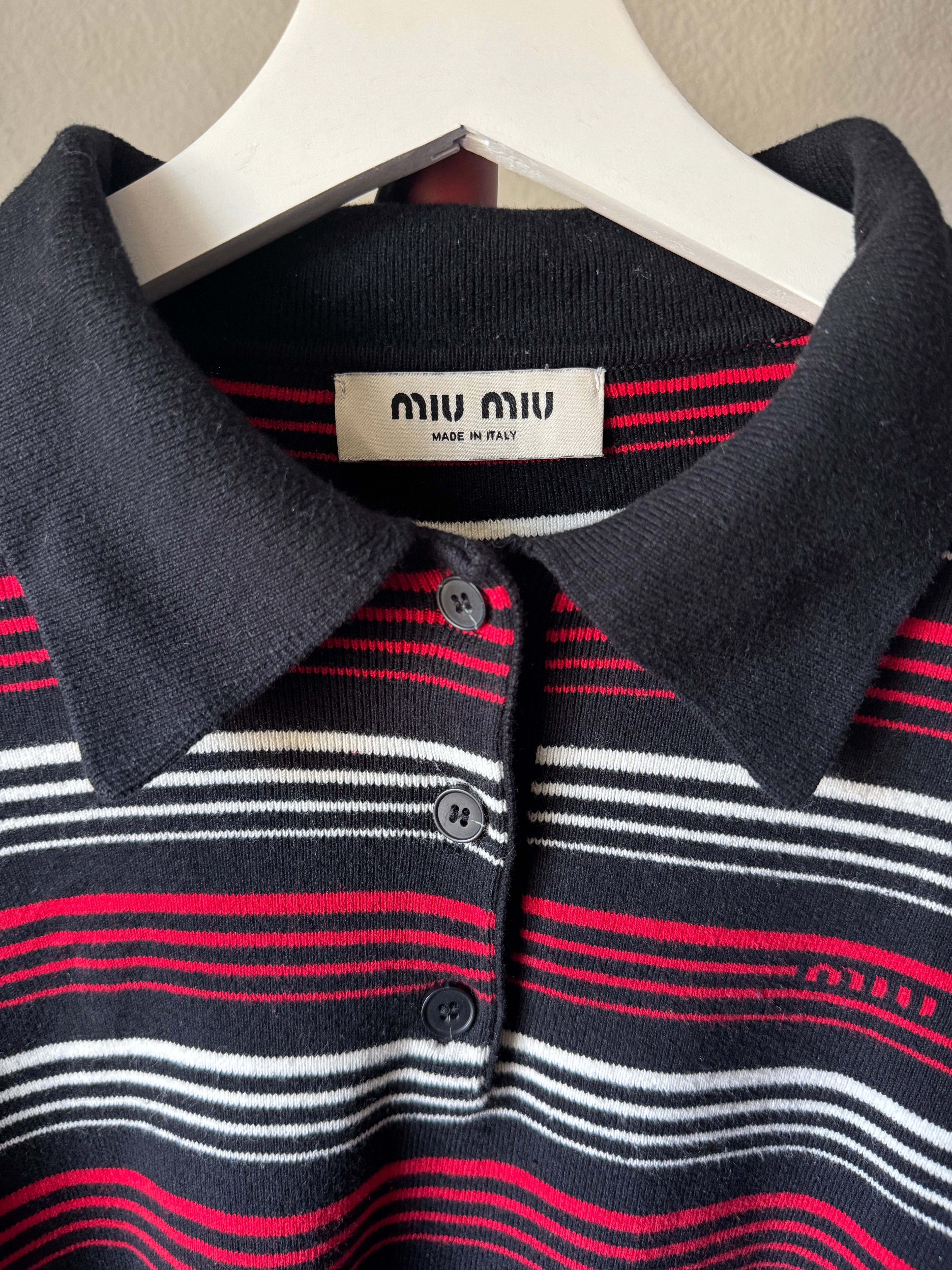 Miu Miu Striped L/S Polo Knit Shirt S