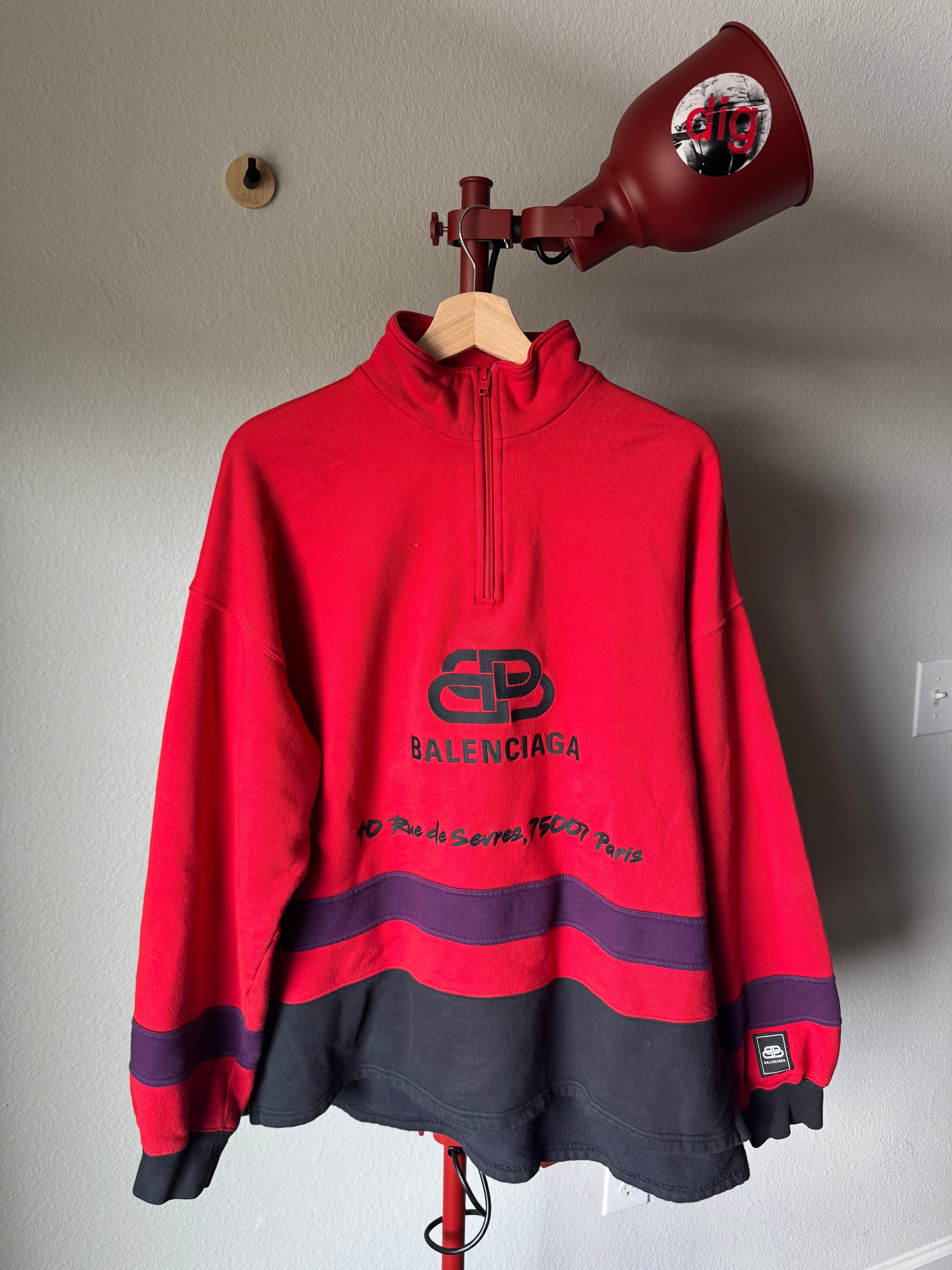 Balenciaga Quarter Zip Rive Gauche Sweatshirt Red M