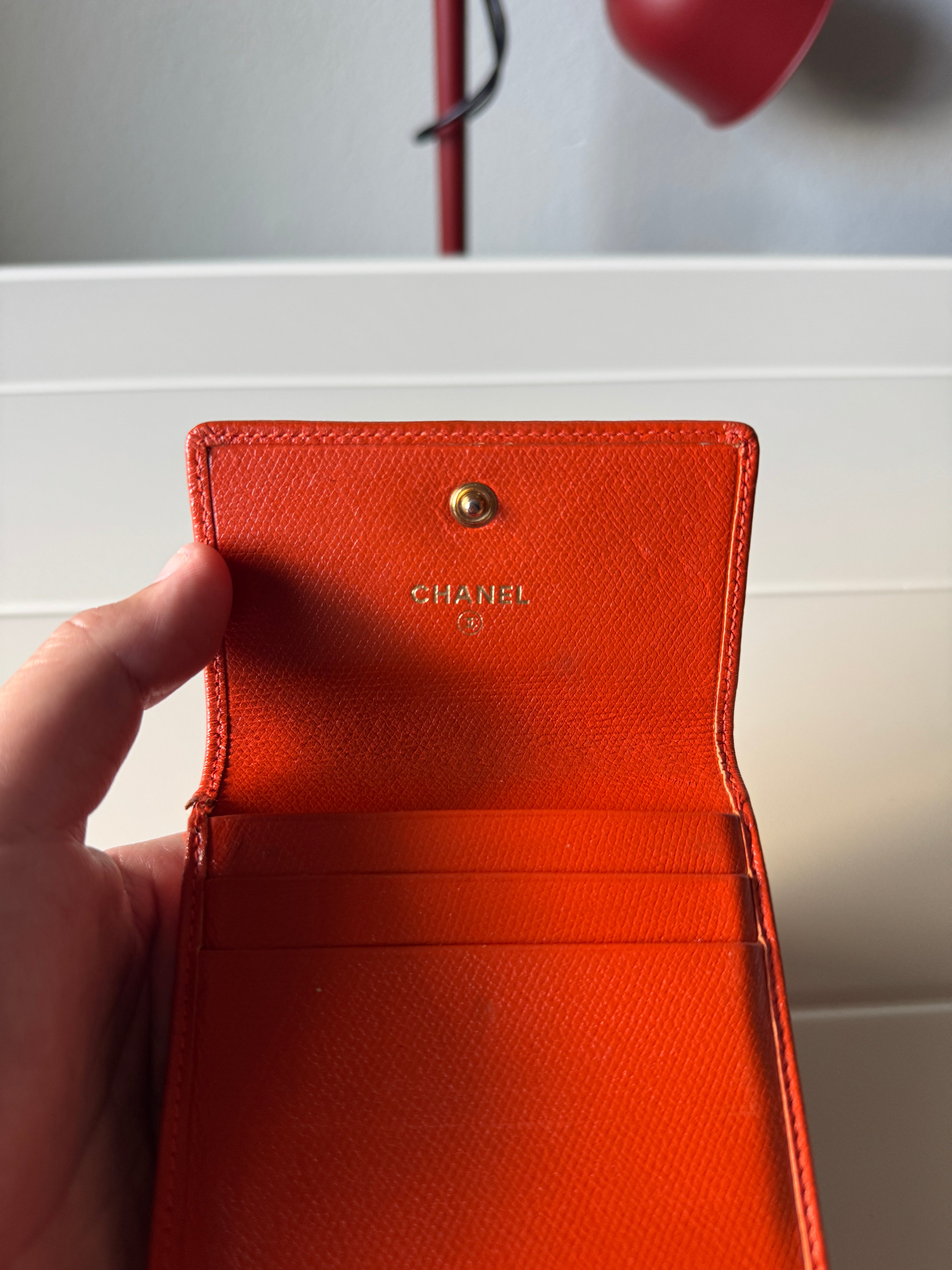 Chanel CC Logo Double Sided Tri-Fold orange Leather Wallet