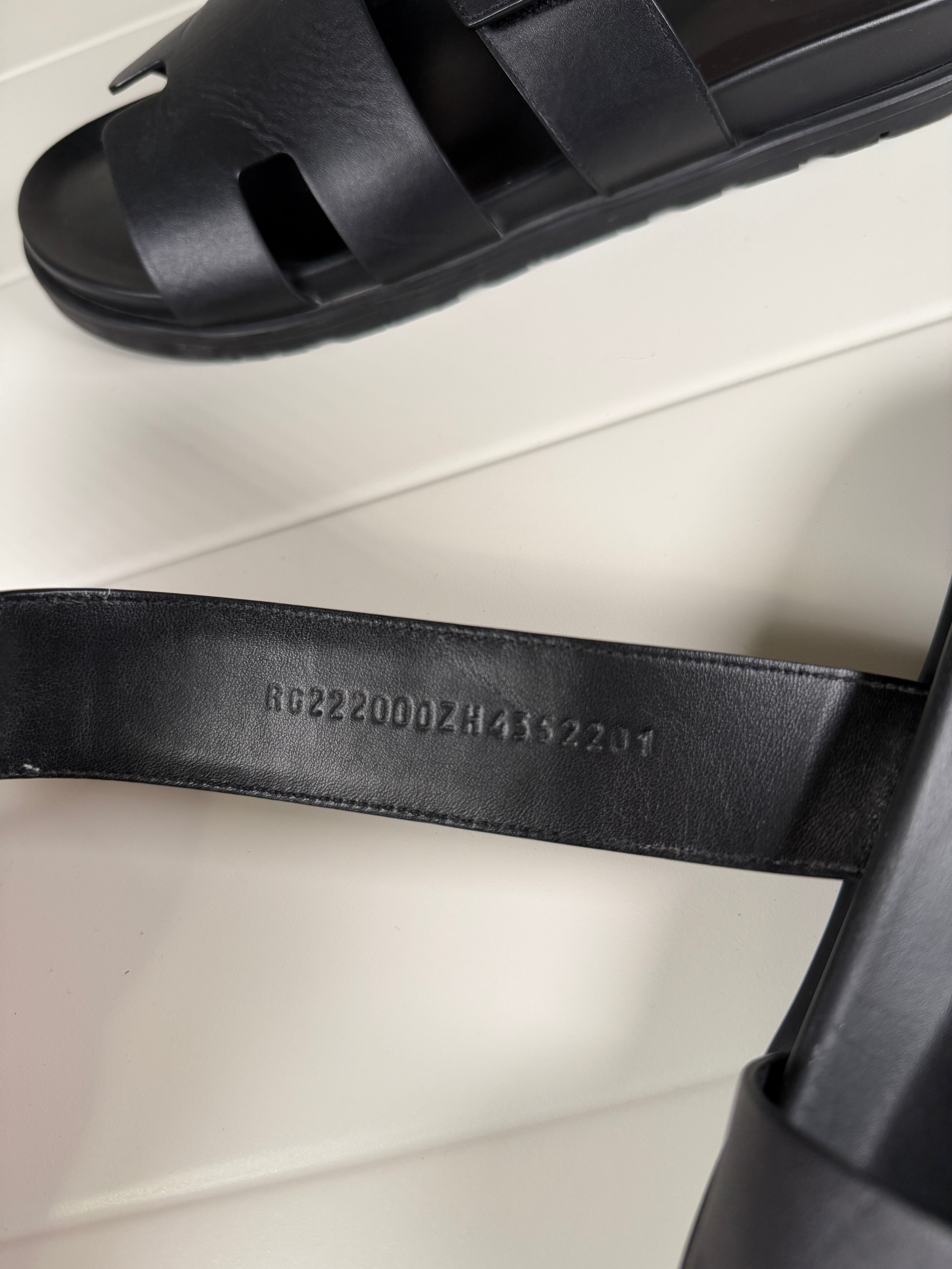 Hermes Chypre Black Leather Sandals 43.5/10.5