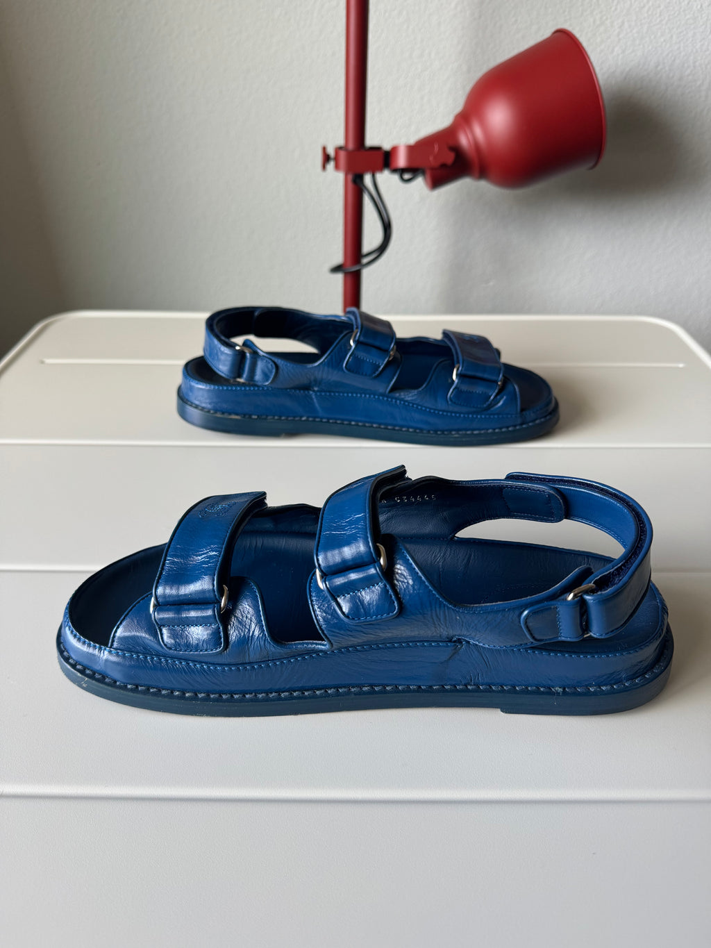 Chanel Dad Sandals Patent Leather Blue 41/8/11