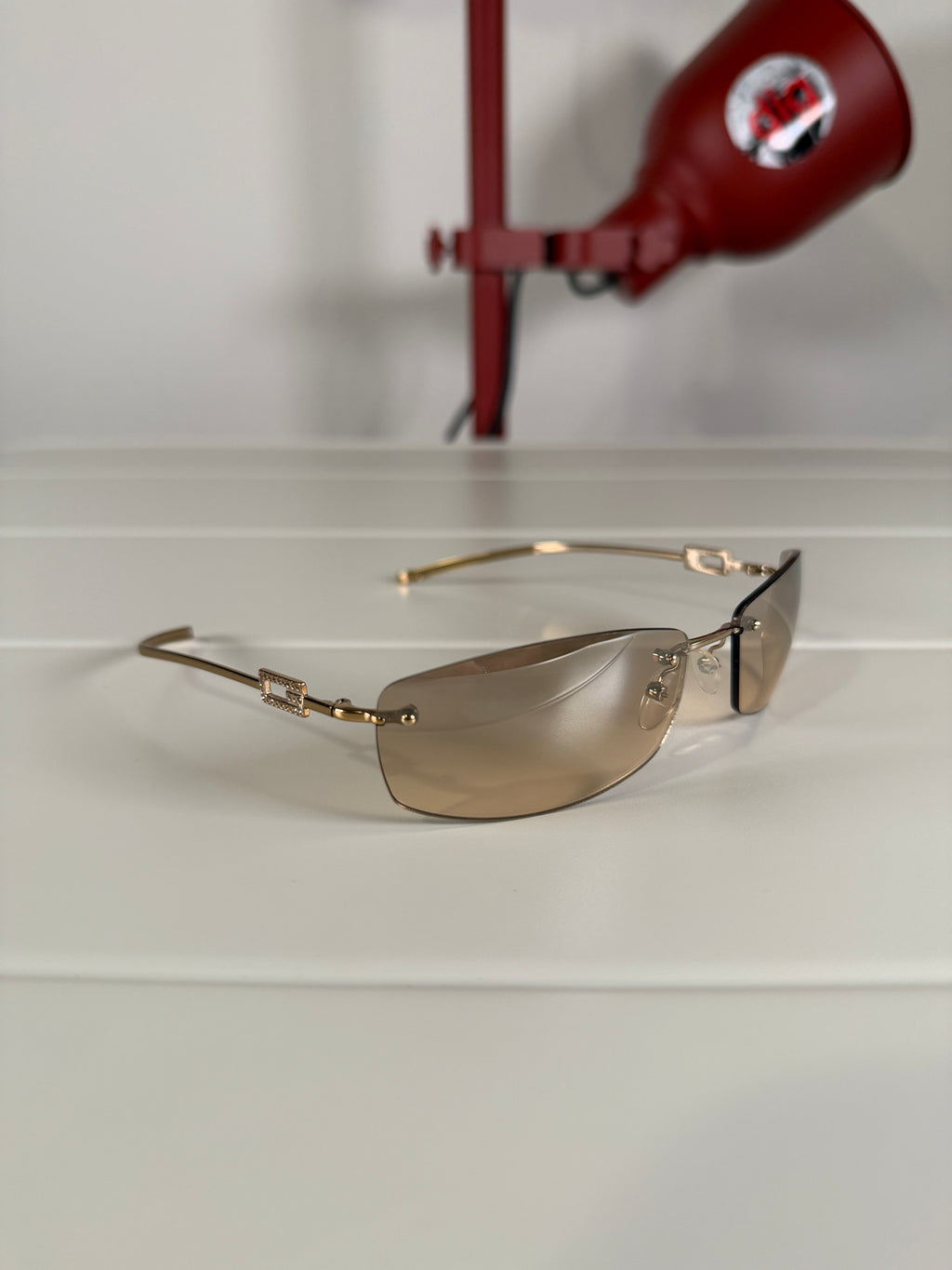 Gucci Vintage Rimless Gold Rhinestone Sunglasses