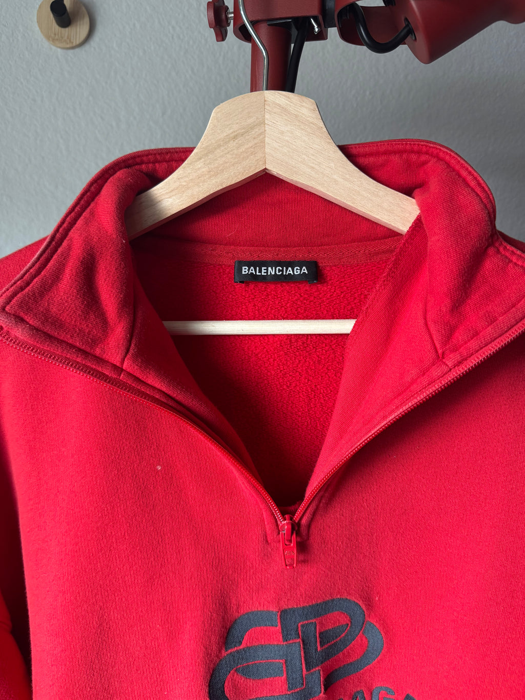 Balenciaga Quarter Zip Rive Gauche Sweatshirt Red M