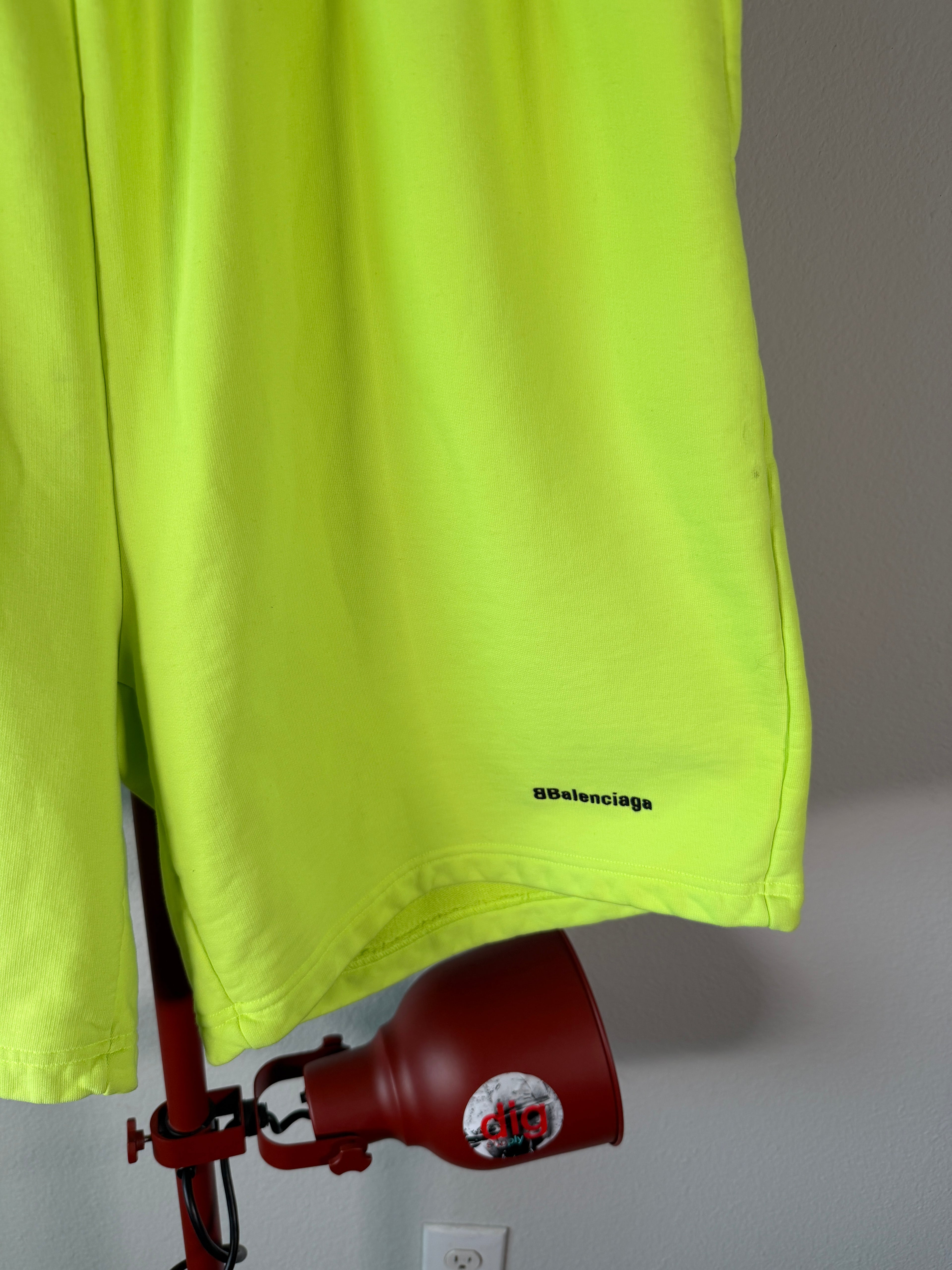 Balenciaga Neon Green BB Cotton Shorts M