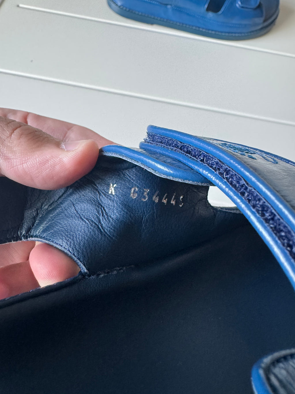 Chanel Dad Sandals Patent Leather Blue 41/8/11