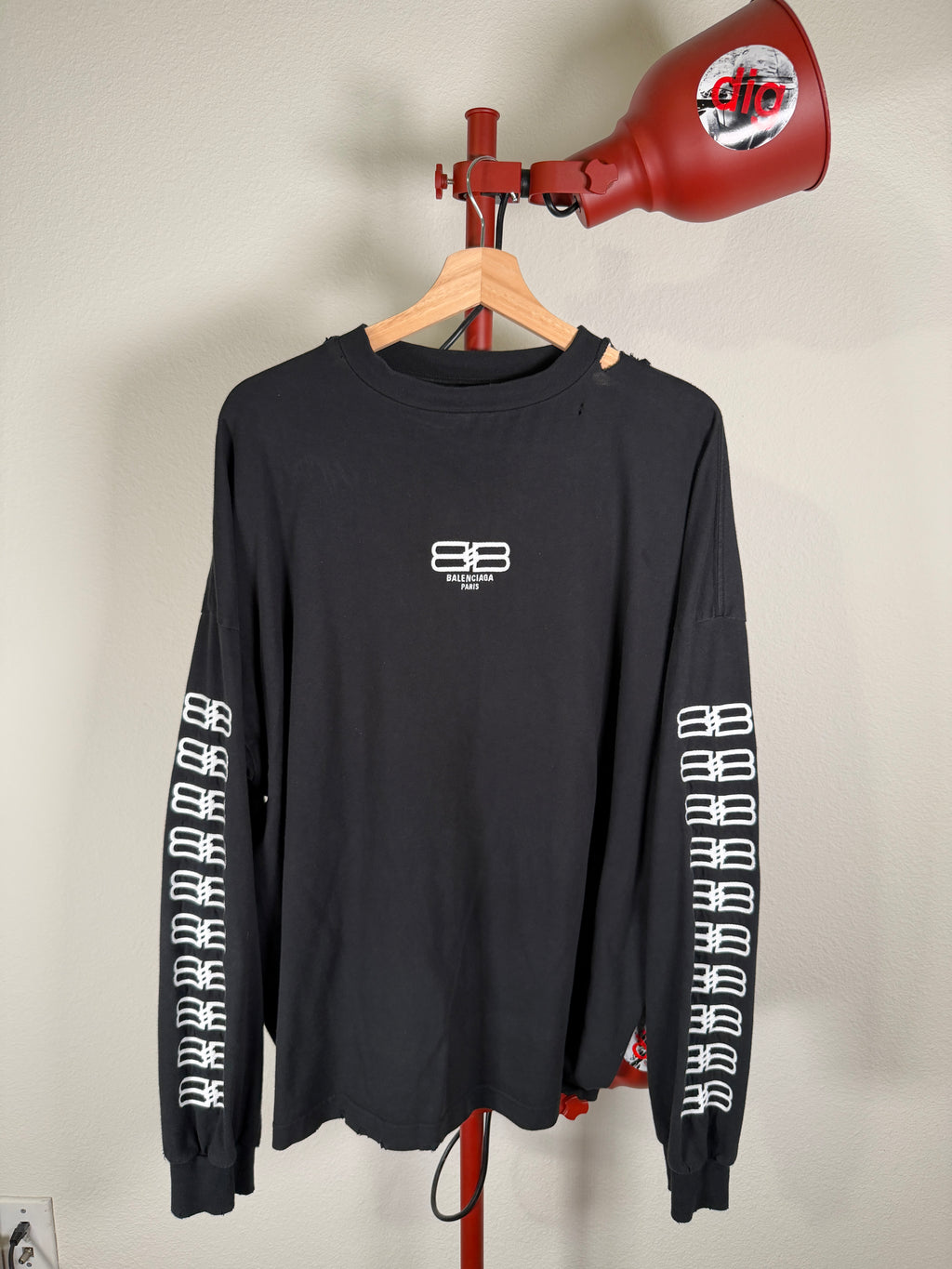 Balenciaga BB Long Sleeve Oversized Distressed Shirt
