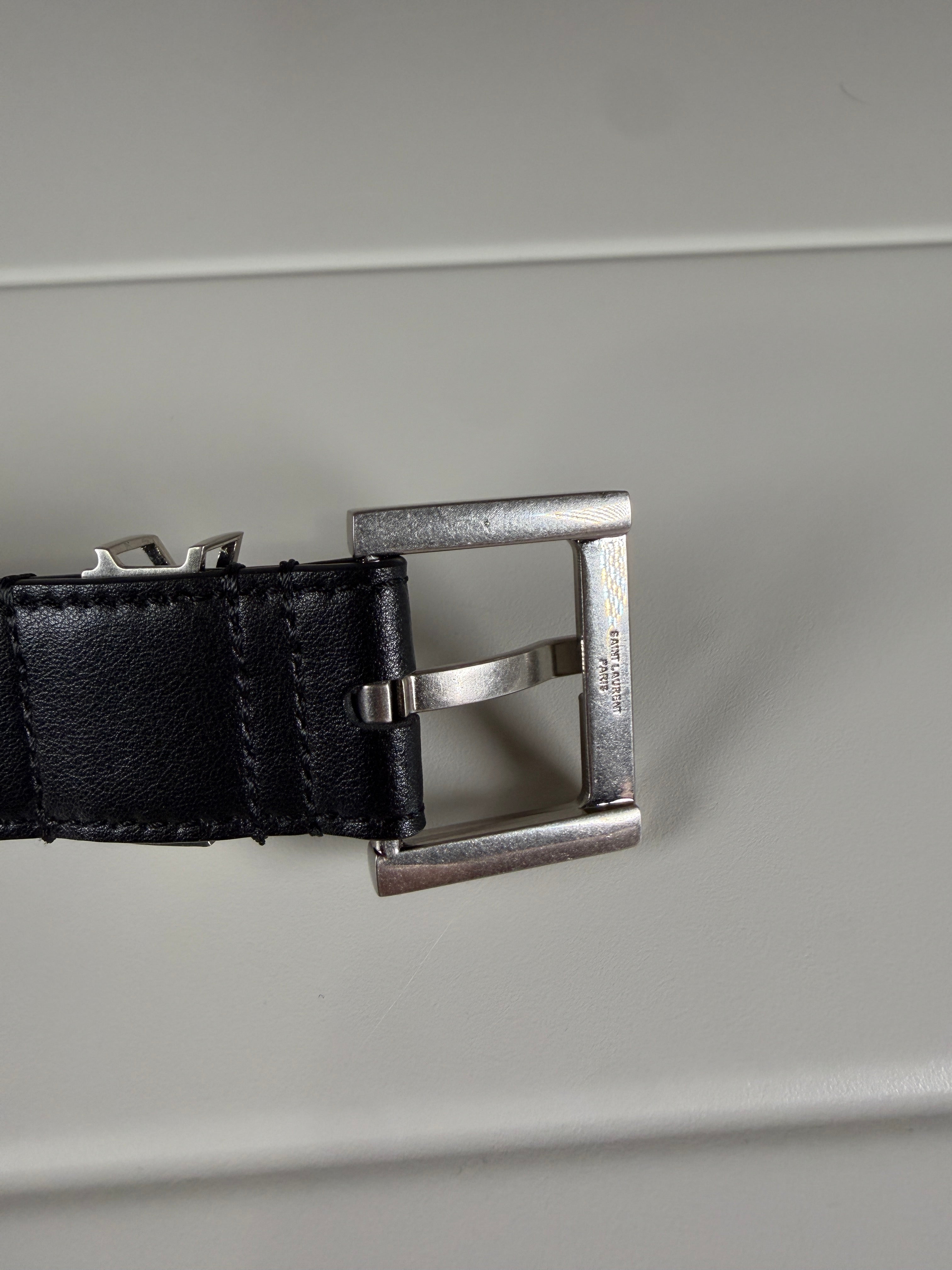 Saint Laurent Mini YSL Black Leather Belt
