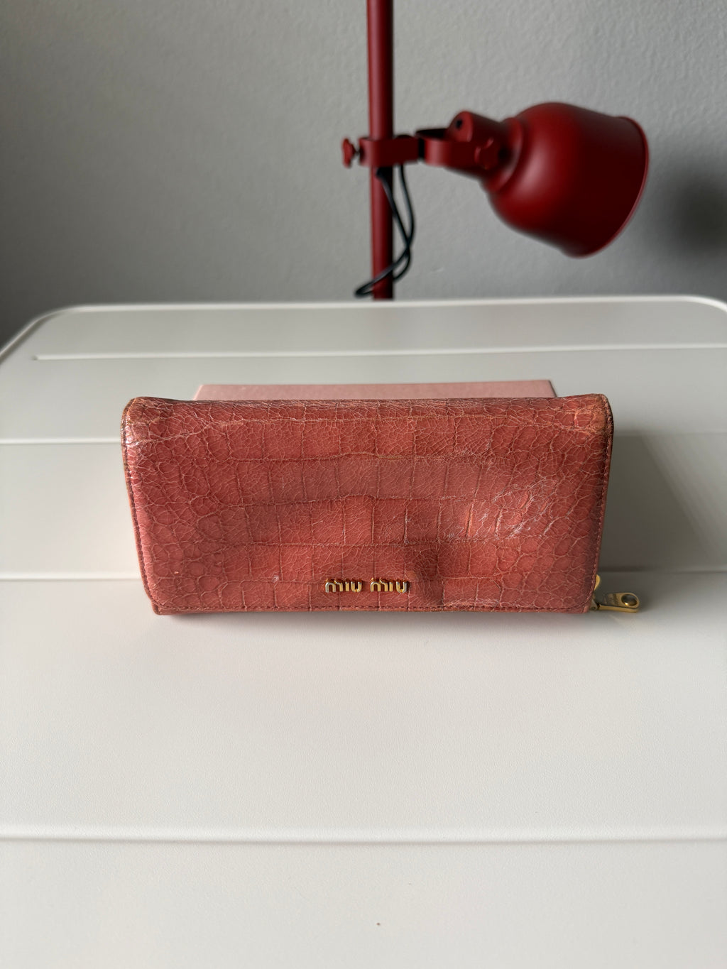 Miu Miu 00's Antico Patent Gator Pink Wallet