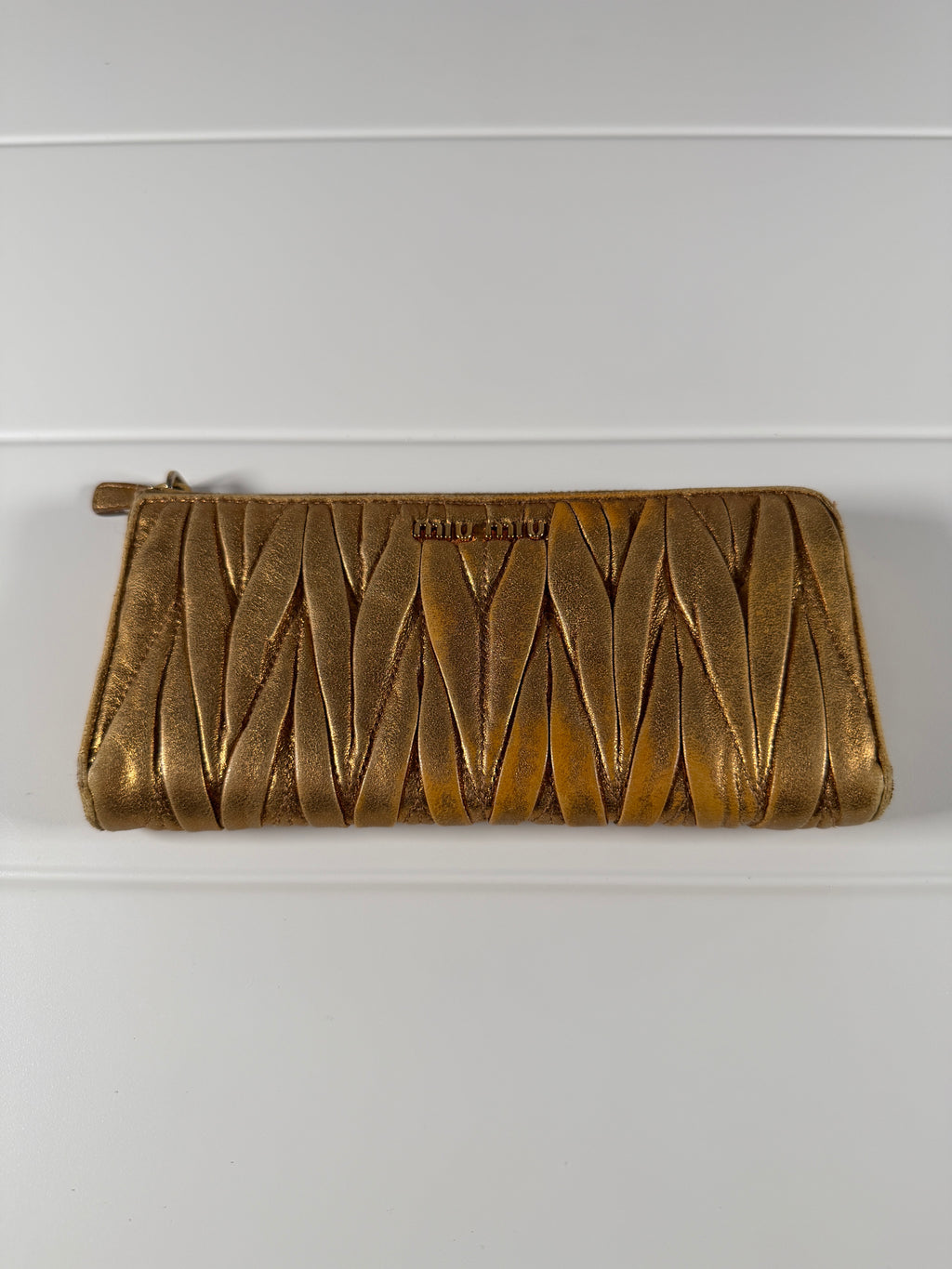 Miu Miu Matelasse Gold Leather Long Wallet