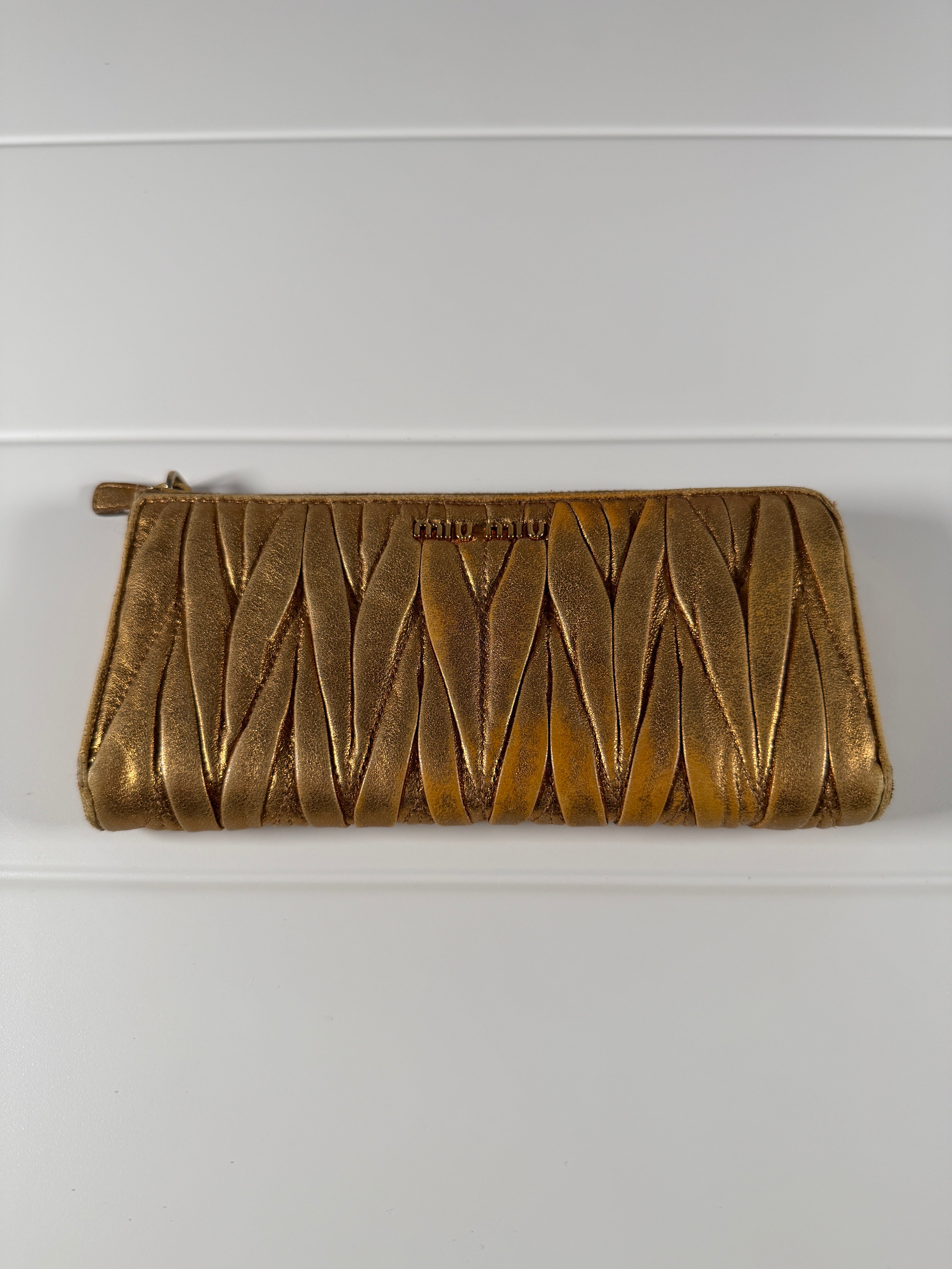 Miu Miu Matelasse Gold Leather Long Wallet