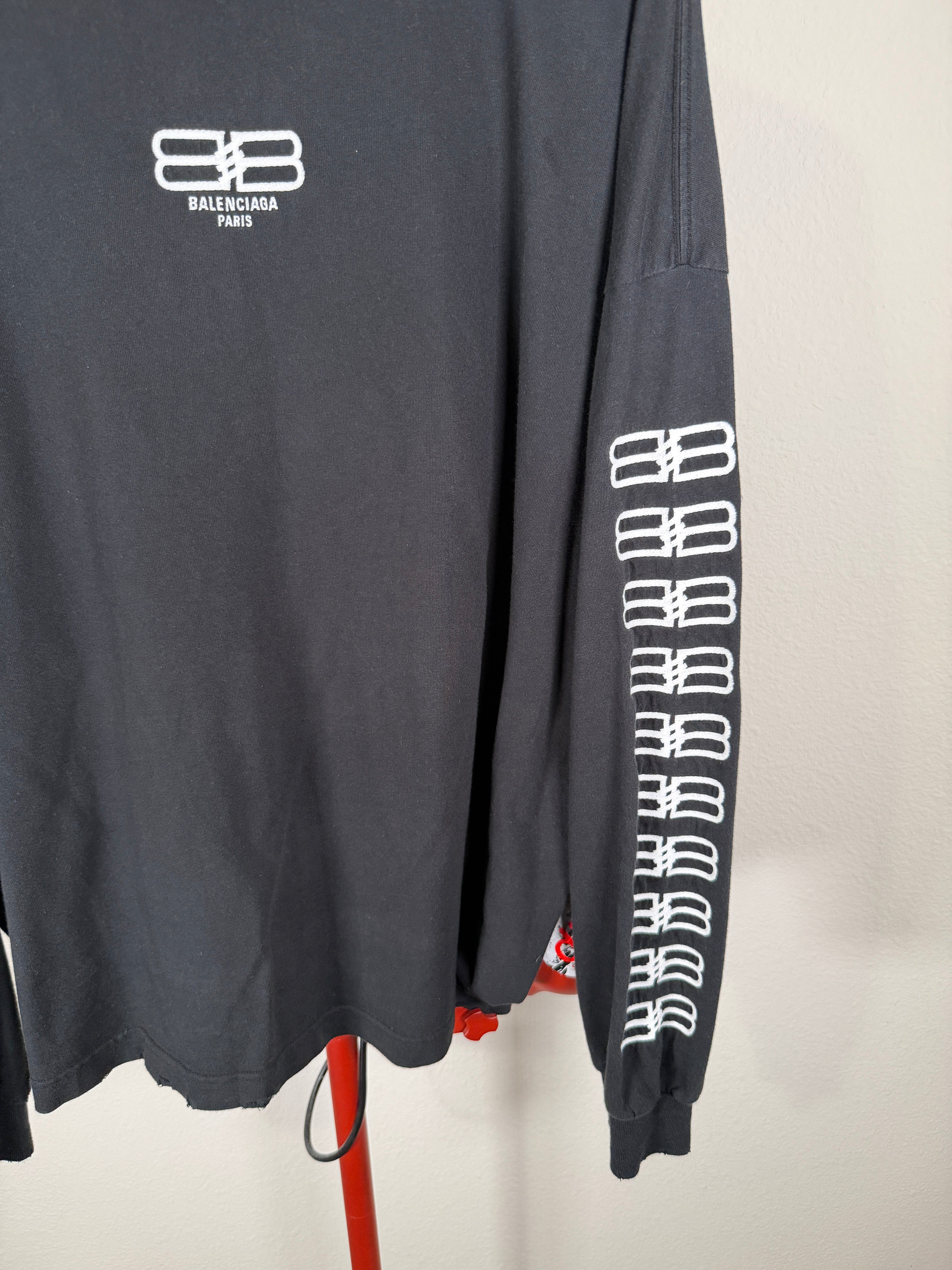 Balenciaga BB Long Sleeve Oversized Distressed Shirt