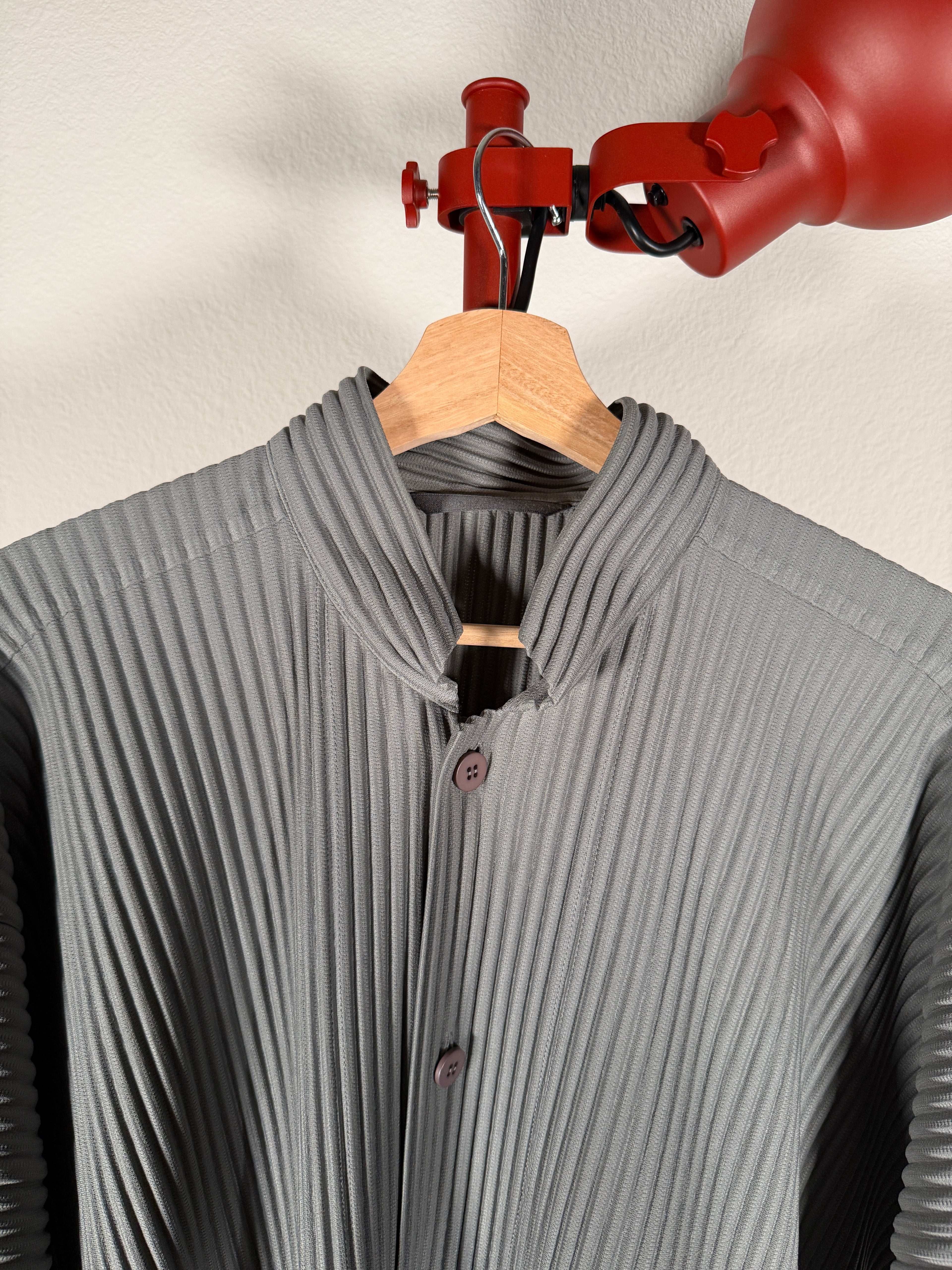 Issey Miyake Homme Plisse Grey Pleated Button Up Shirt 4/XL