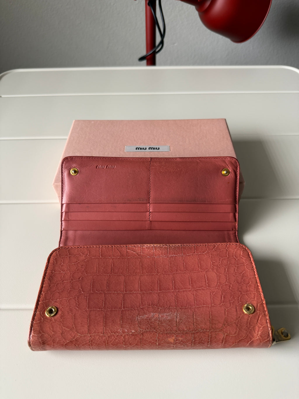 Miu Miu 00's Antico Patent Gator Pink Wallet
