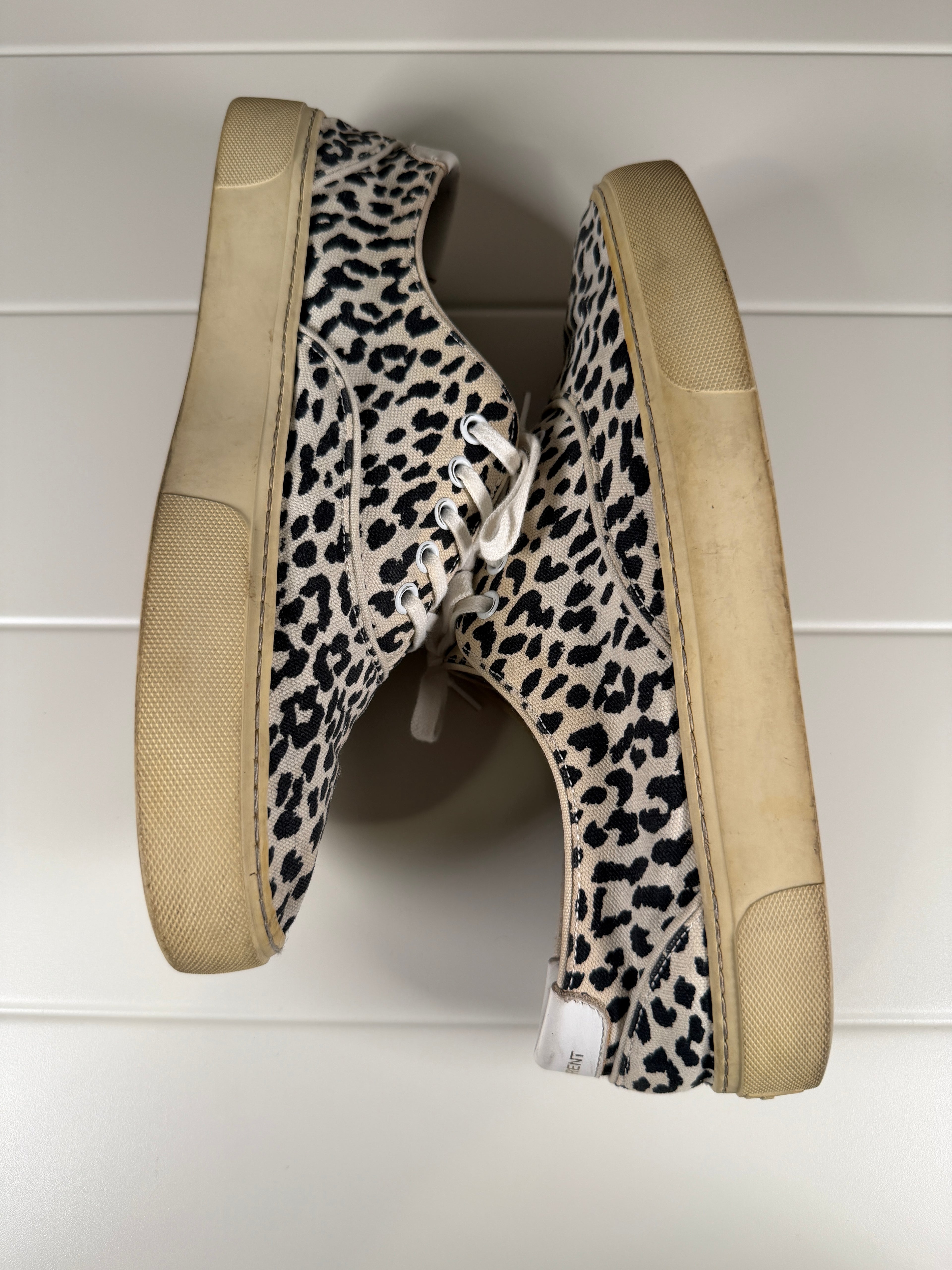 Saint Laurent Babycat White Leopard Print Canvas Sneakers 44/11