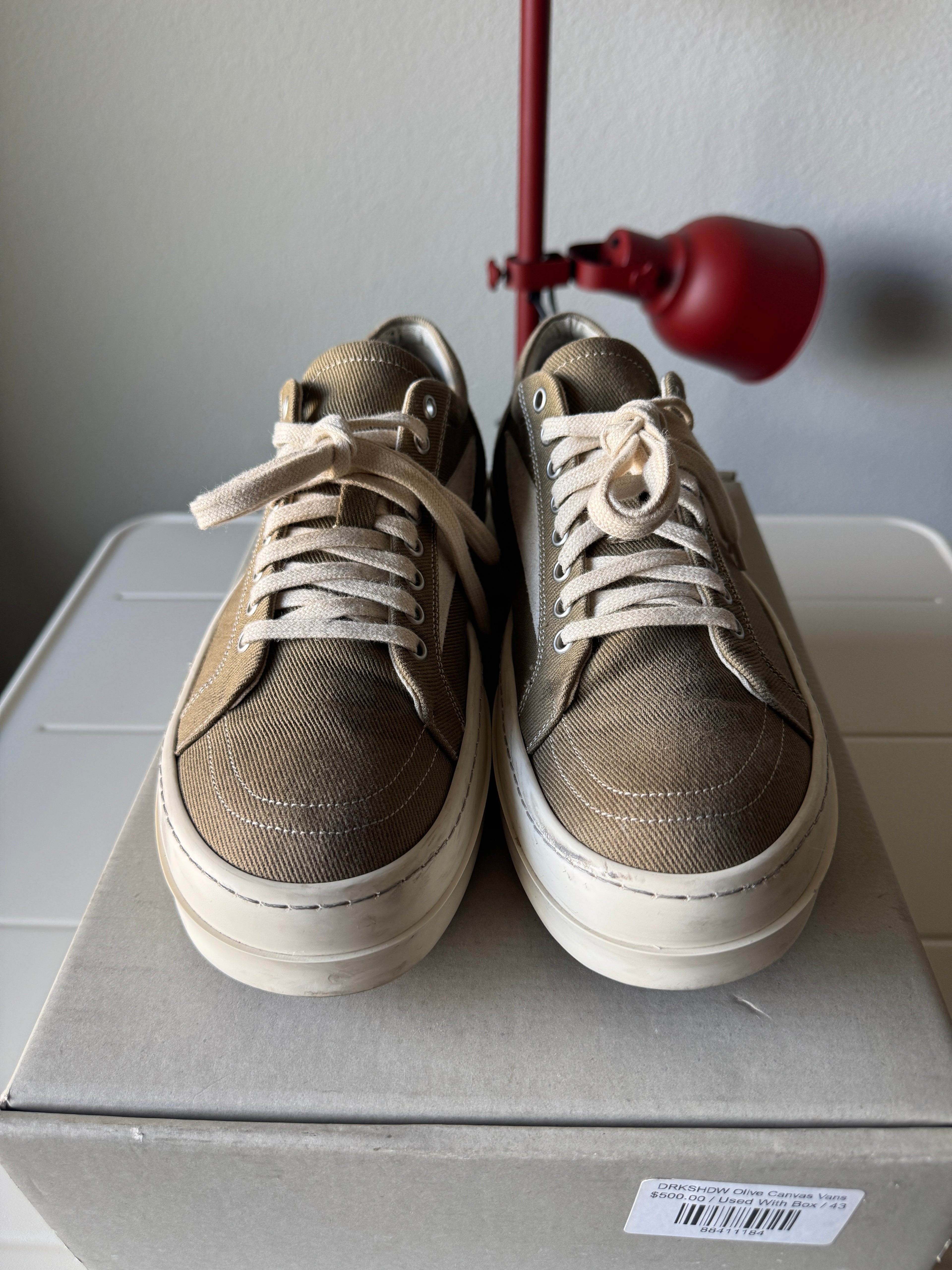 Rick Owens Olive Green Canvas Vans Vintage Sneakers 43/10
