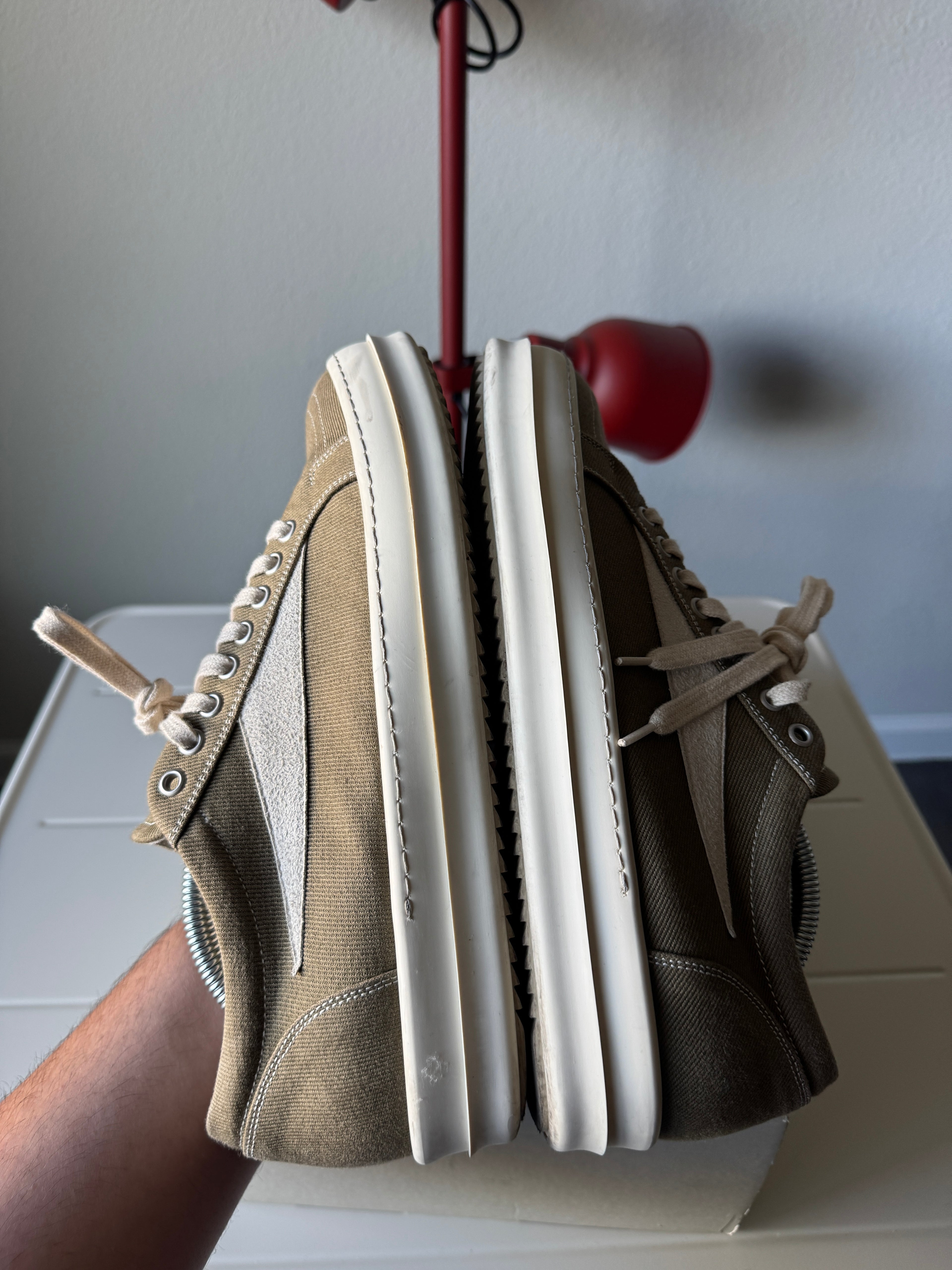 Rick Owens Olive Green Canvas Vans Vintage Sneakers 43/10
