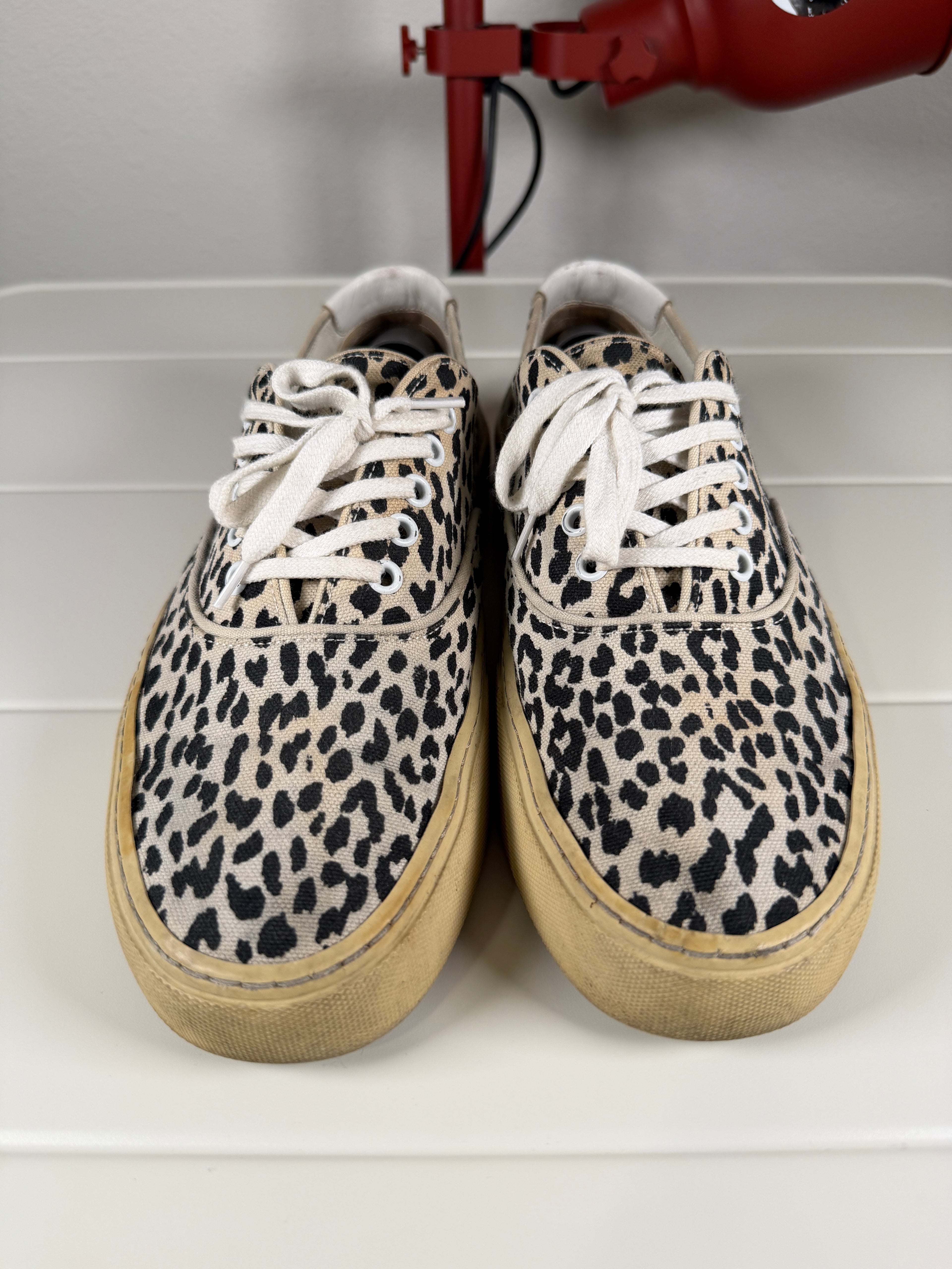Saint Laurent Babycat White Leopard Print Canvas Sneakers 44/11