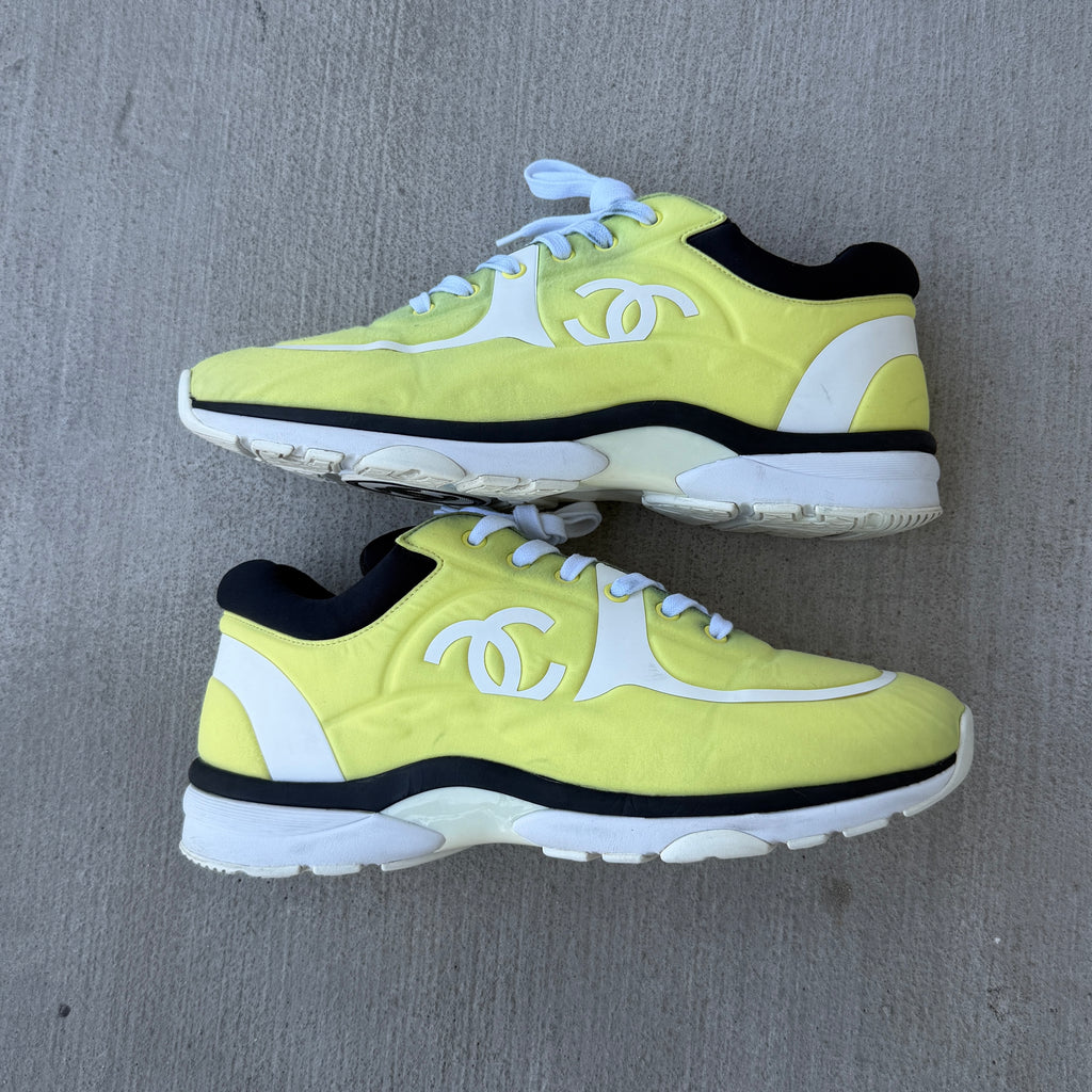 Chanel Neon Yellow Neoprene Runners 43/10