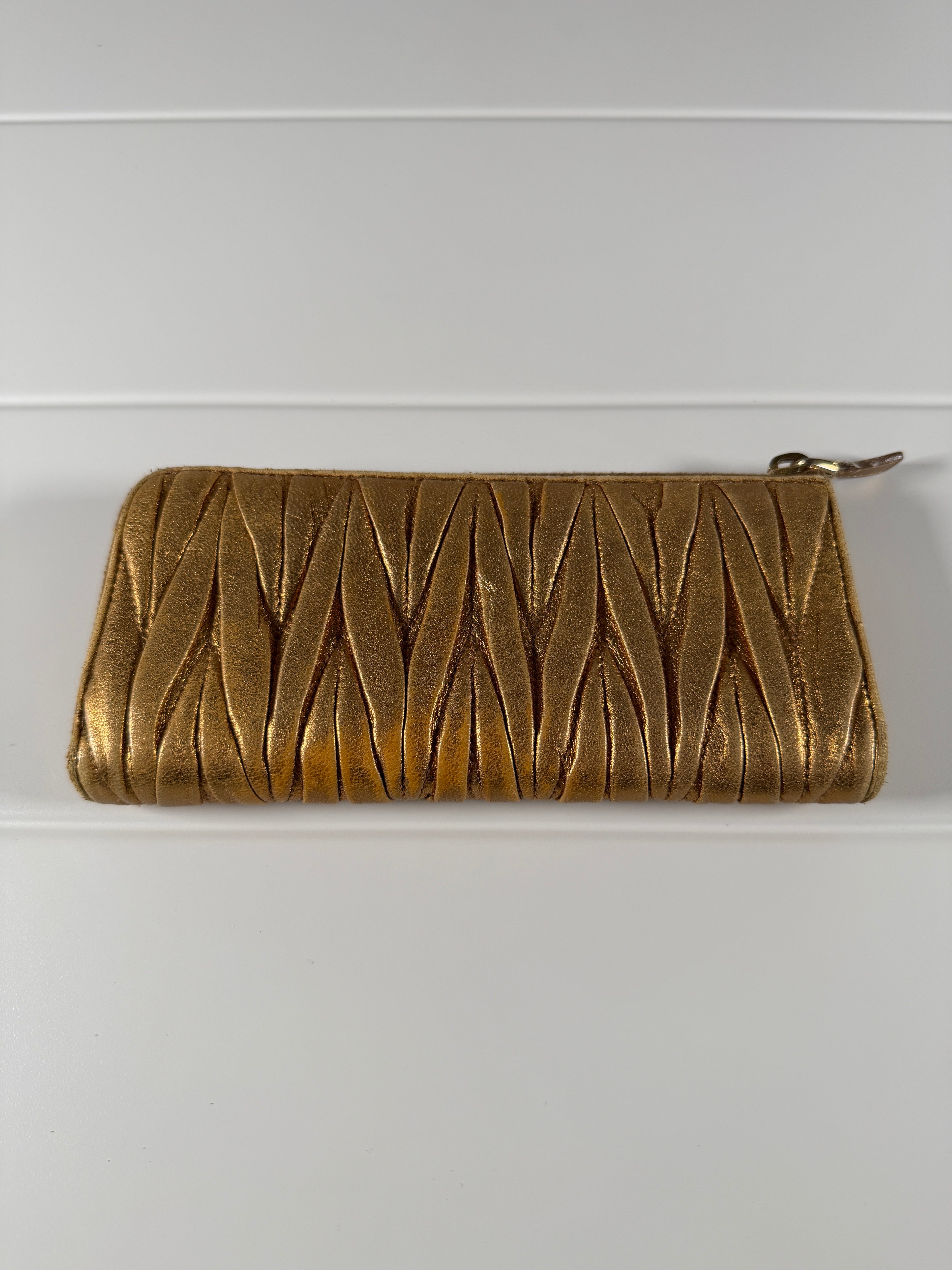 Miu Miu Matelasse Gold Leather Long Wallet