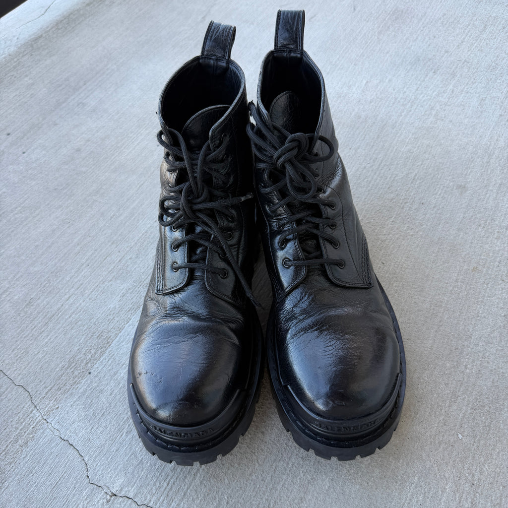 Balenciaga Black Tumbled Leather Strike Boots 42/9