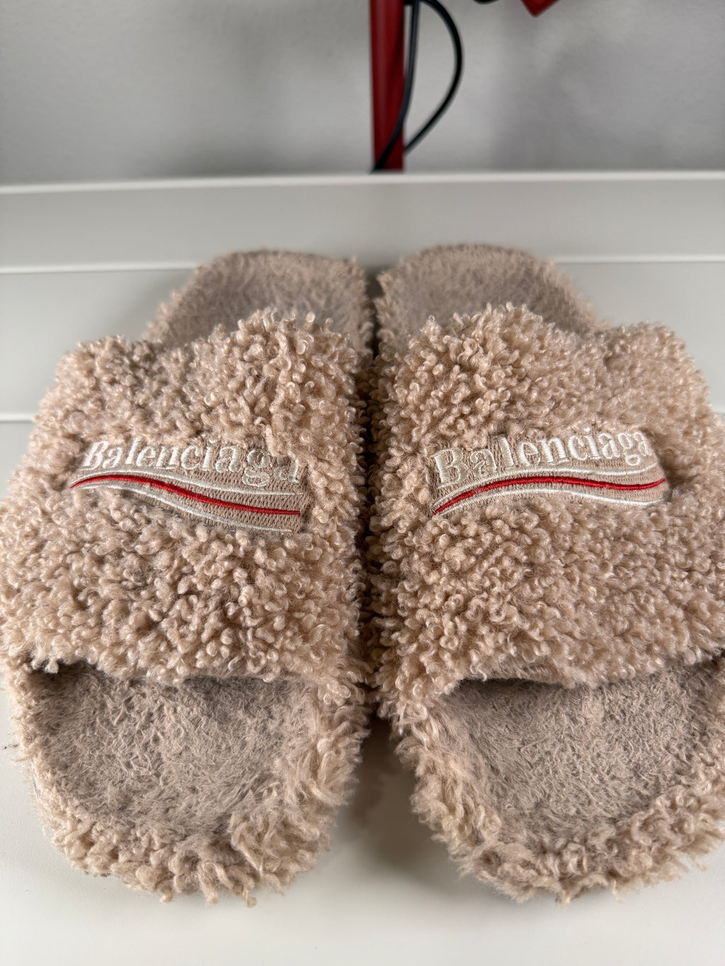 Balenciaga Campaign Beige Fur Slides 46/13