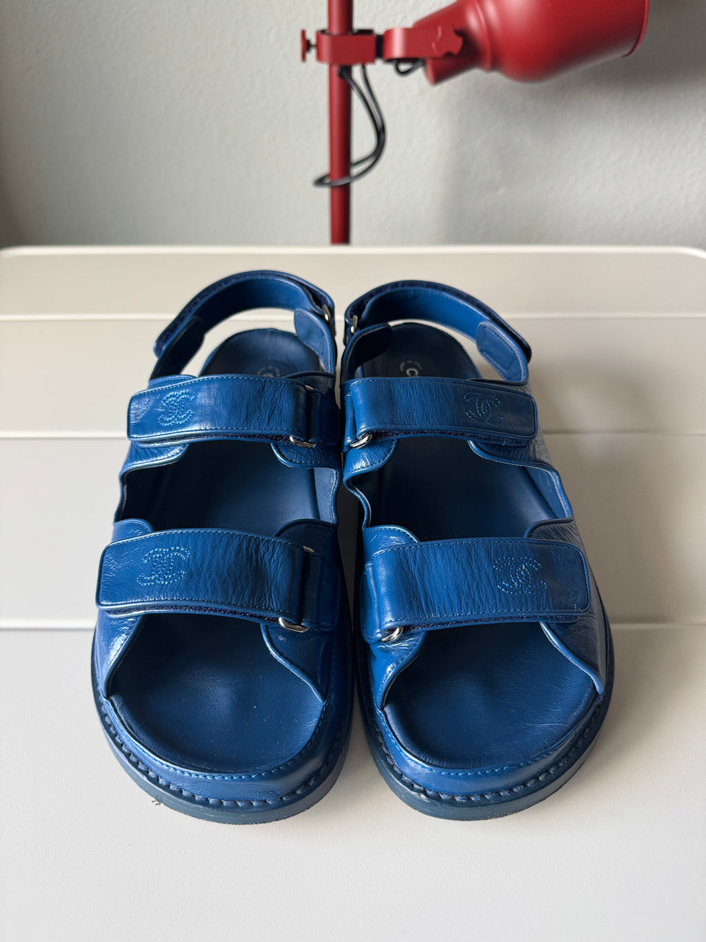 Chanel Dad Sandals Patent Leather Blue 41/8/11