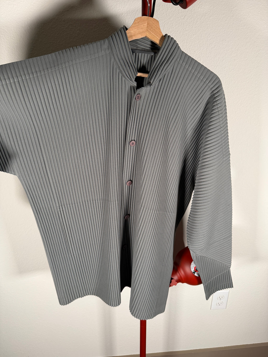 Issey Miyake Homme Plisse Grey Pleated Button Up Shirt 4/XL