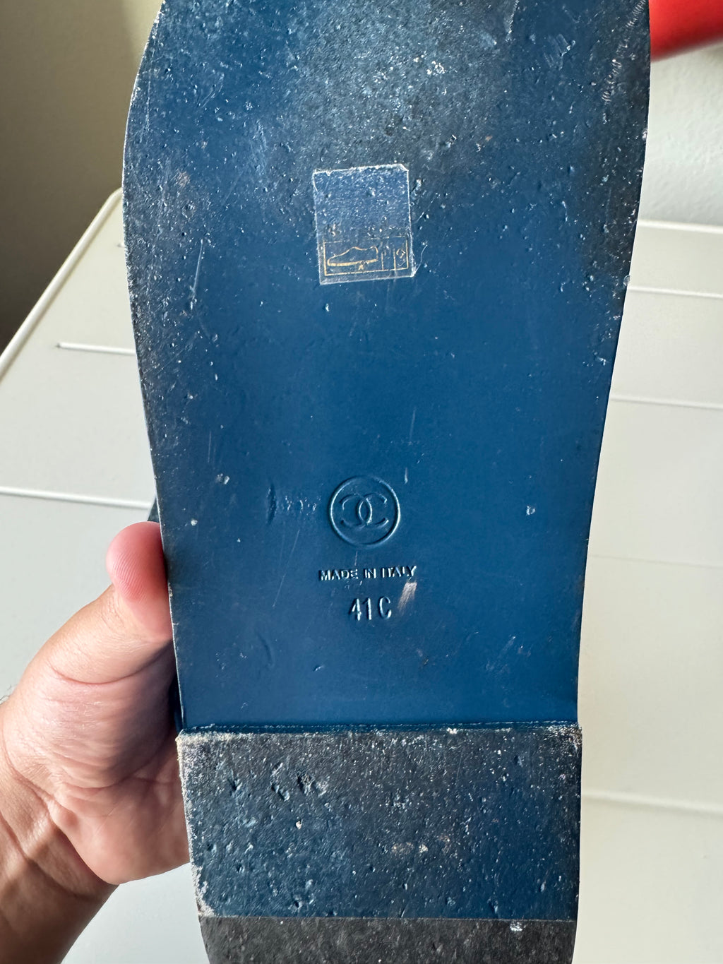 Chanel Dad Sandals Patent Leather Blue 41/8/11