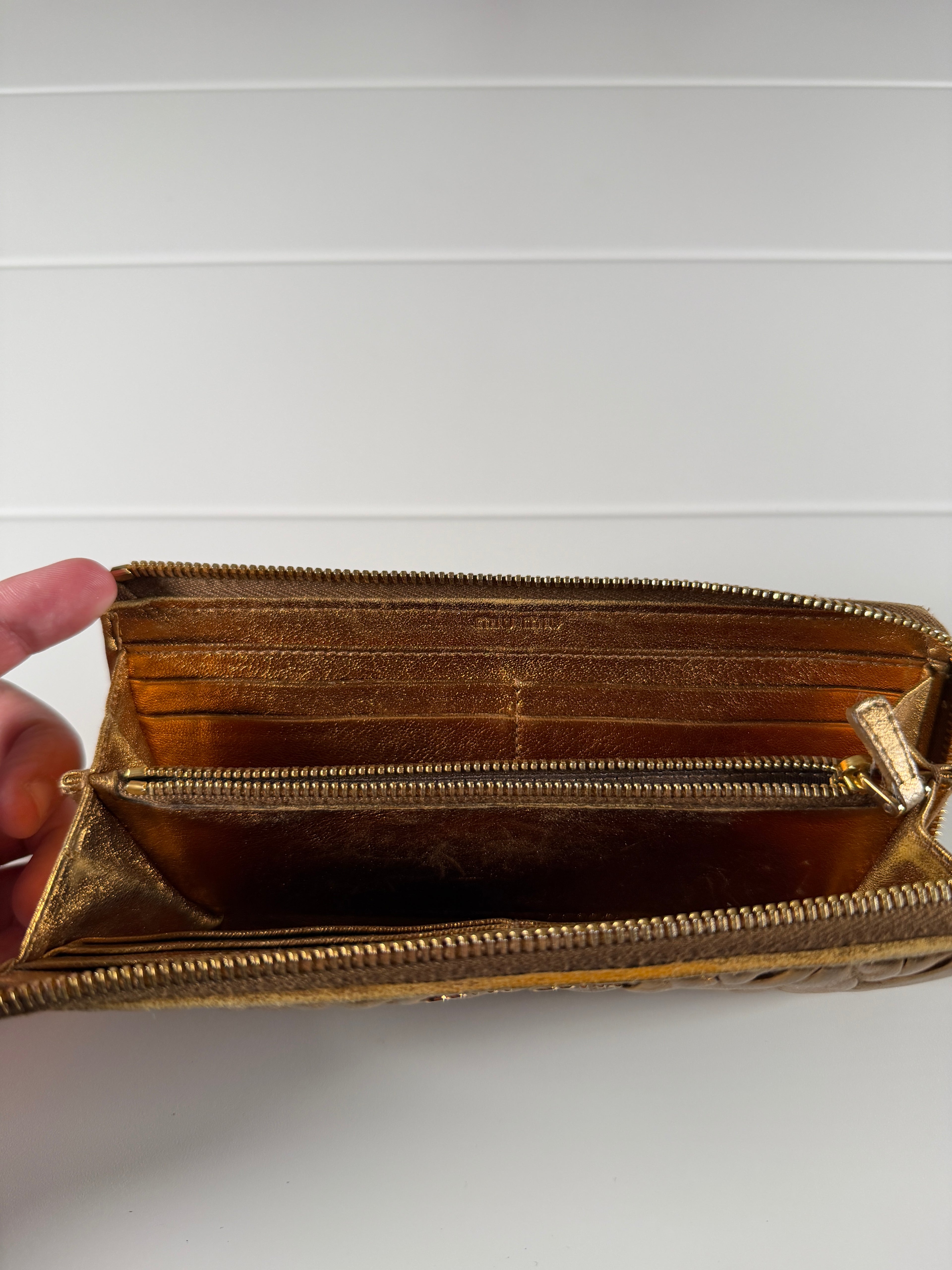Miu Miu Matelasse Gold Leather Long Wallet