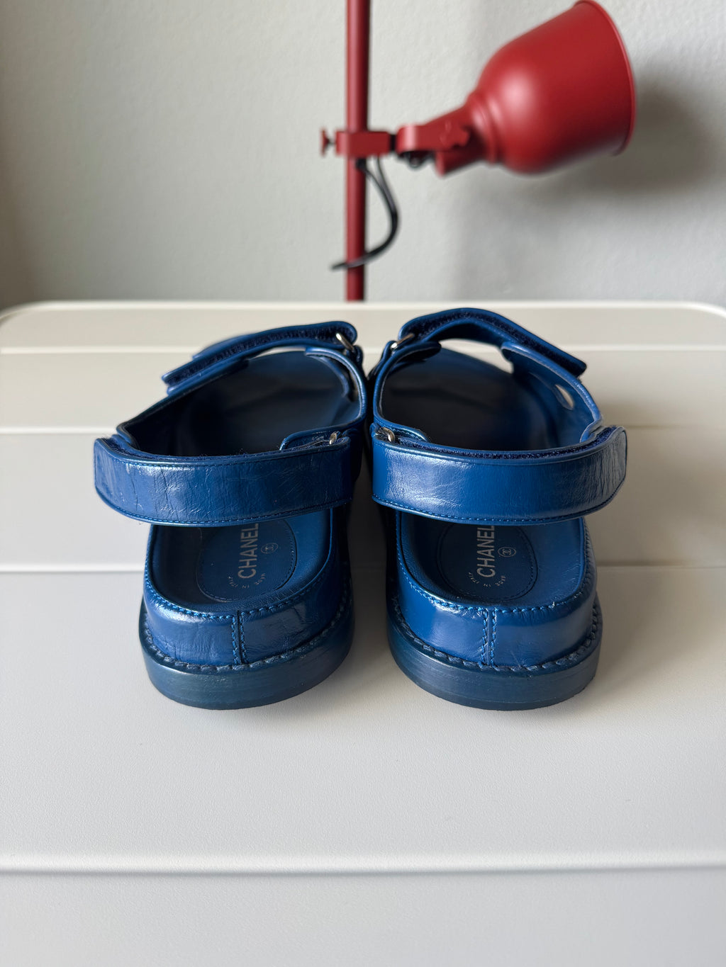 Chanel Dad Sandals Patent Leather Blue 41/8/11