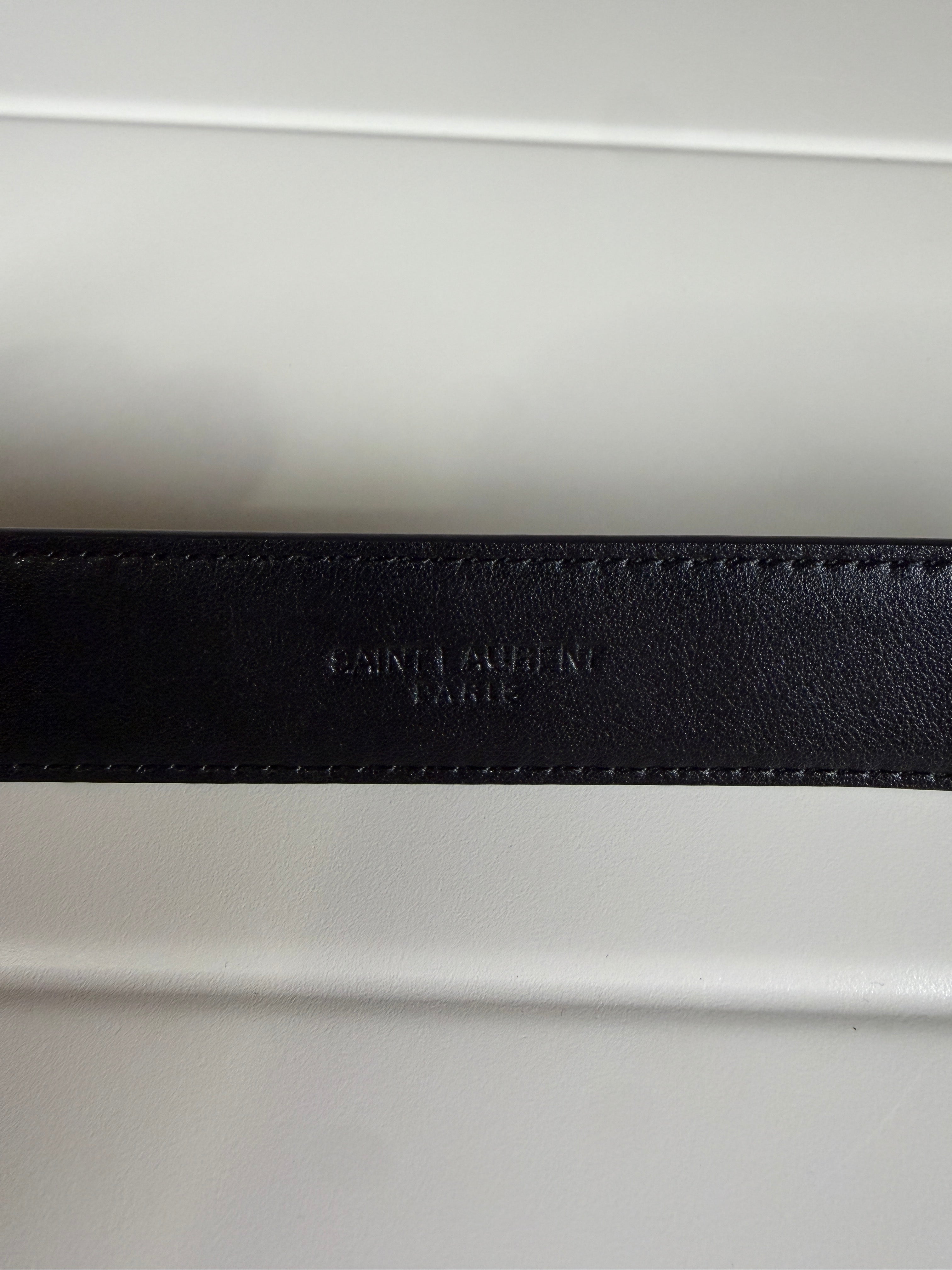 Saint Laurent Mini YSL Black Leather Belt