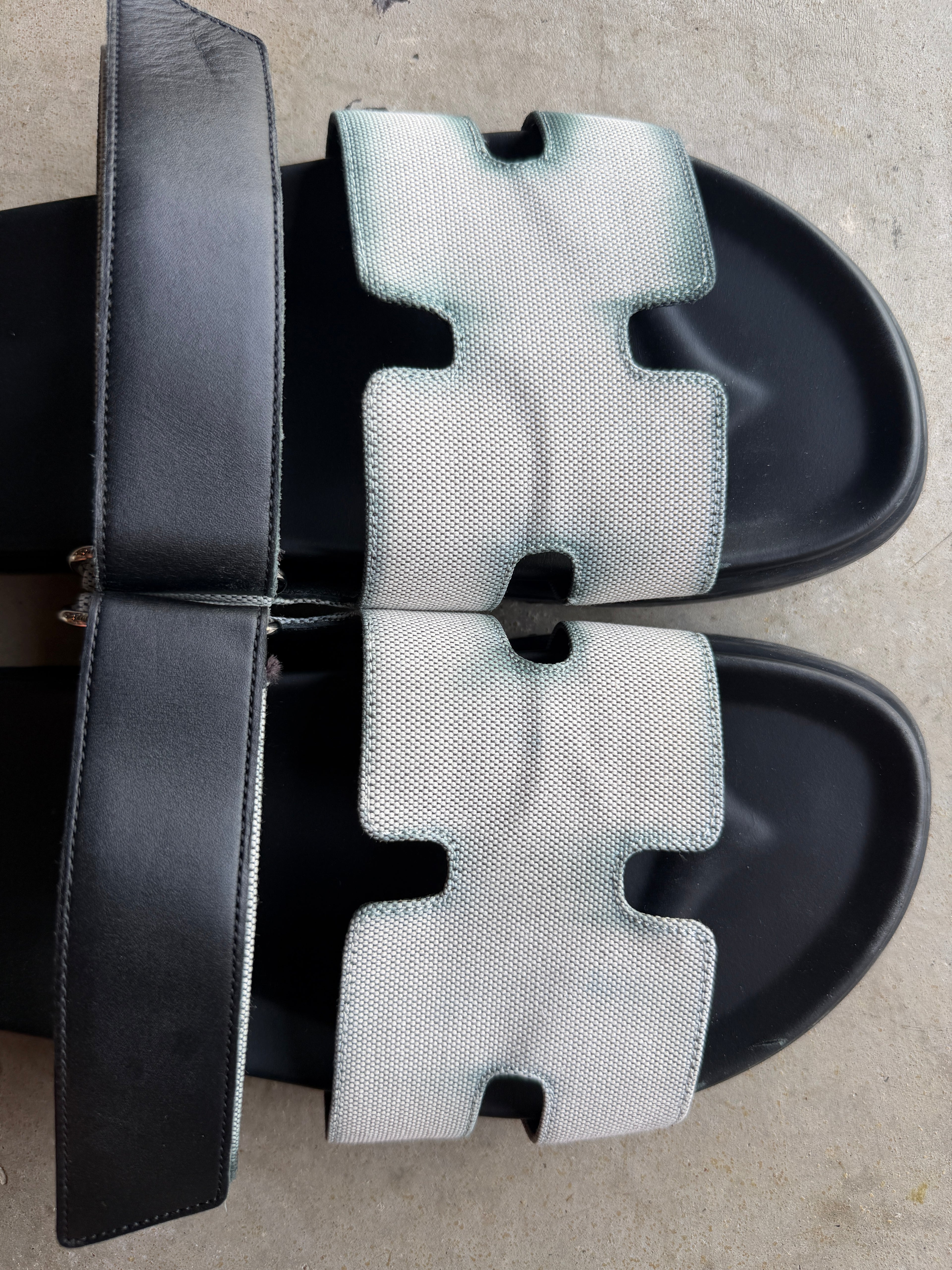 Hermes Canvas Leather Chypre Sandals 42/9