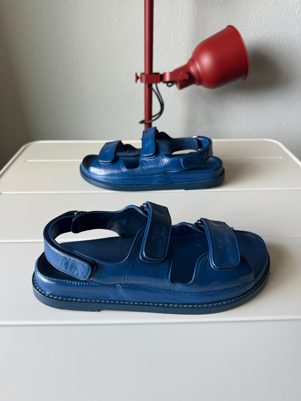 Chanel Dad Sandals Patent Leather Blue 41/8/11