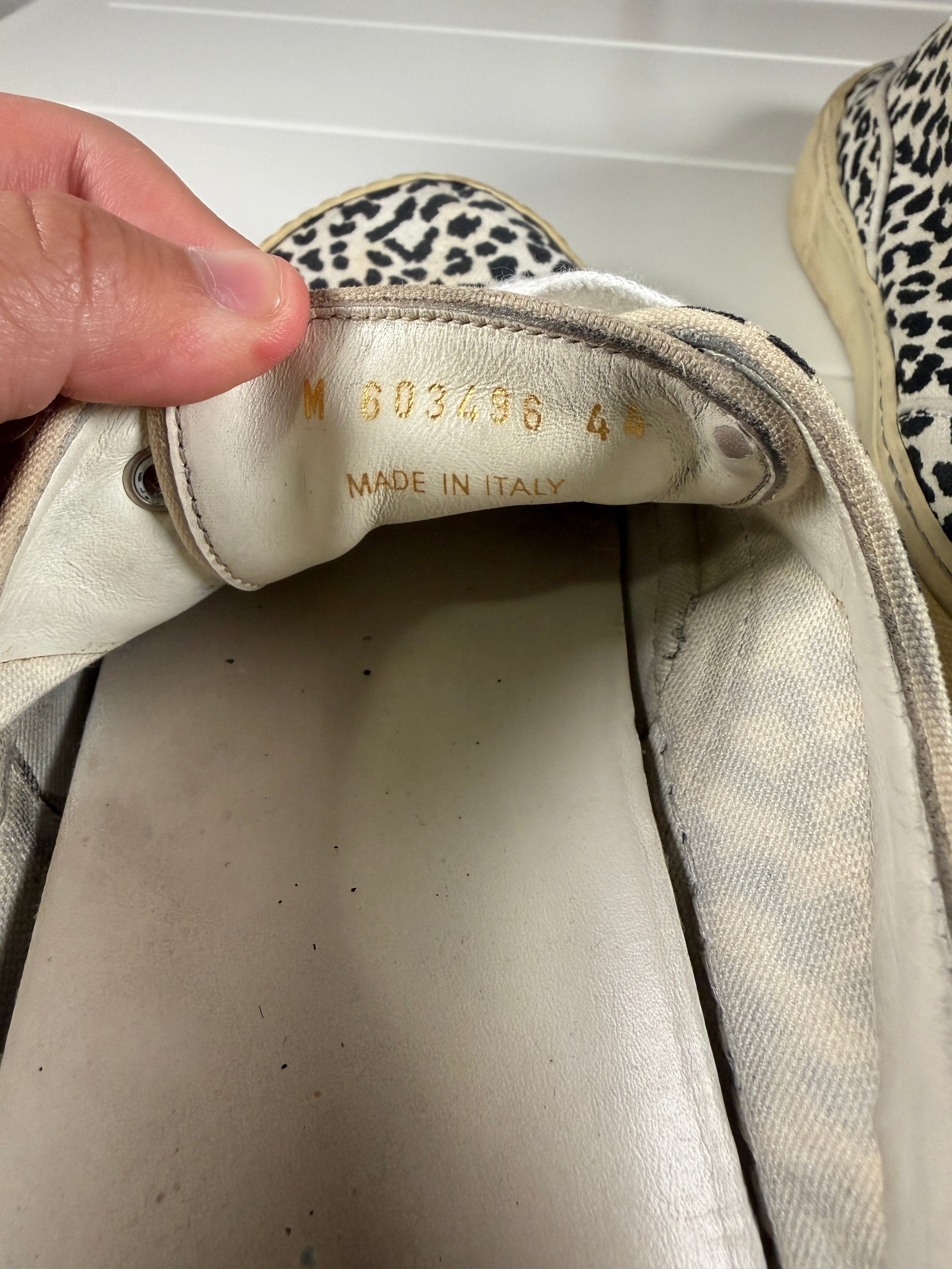 Saint Laurent Babycat White Leopard Print Canvas Sneakers 44/11