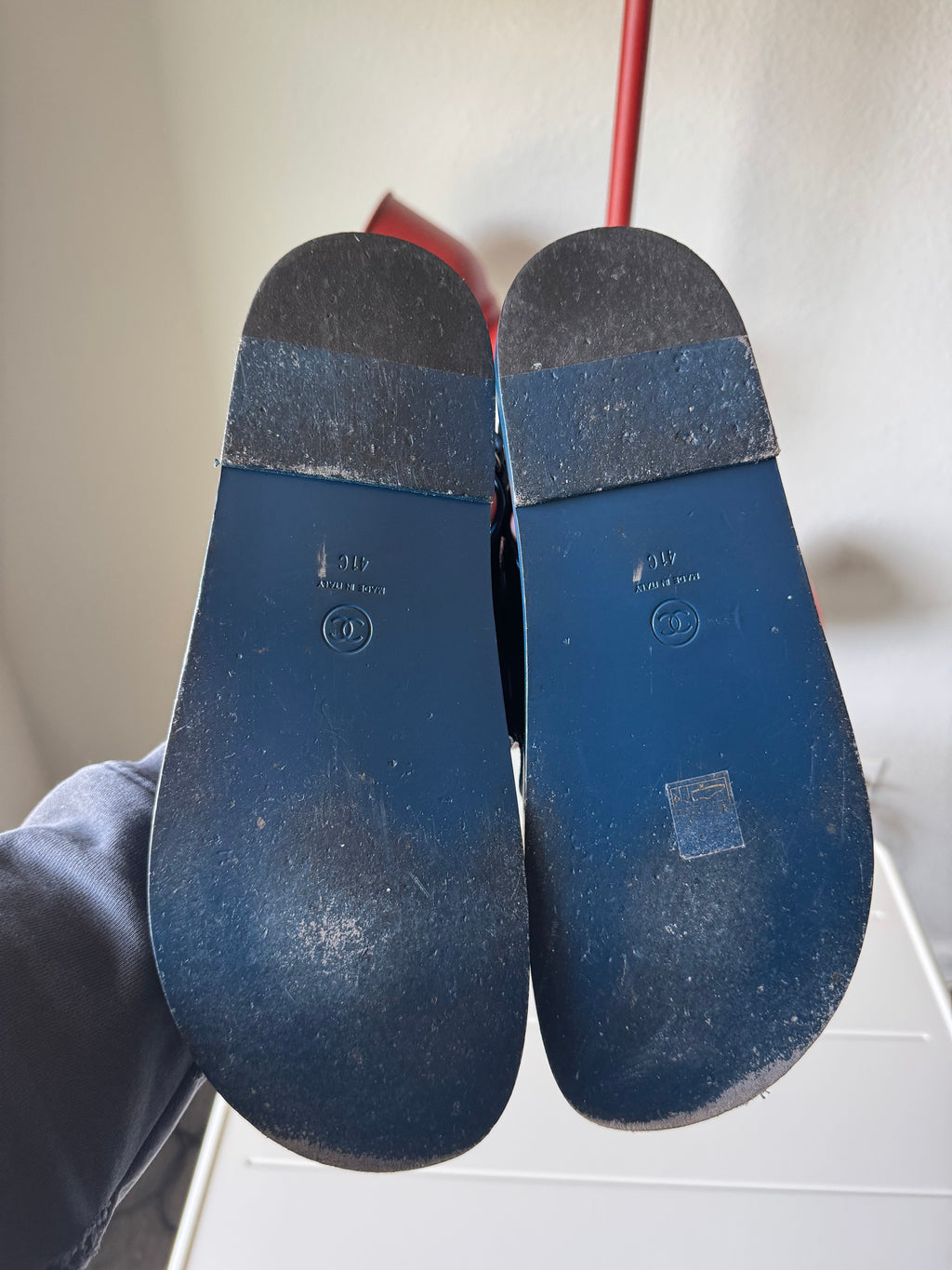 Chanel Dad Sandals Patent Leather Blue 41/8/11