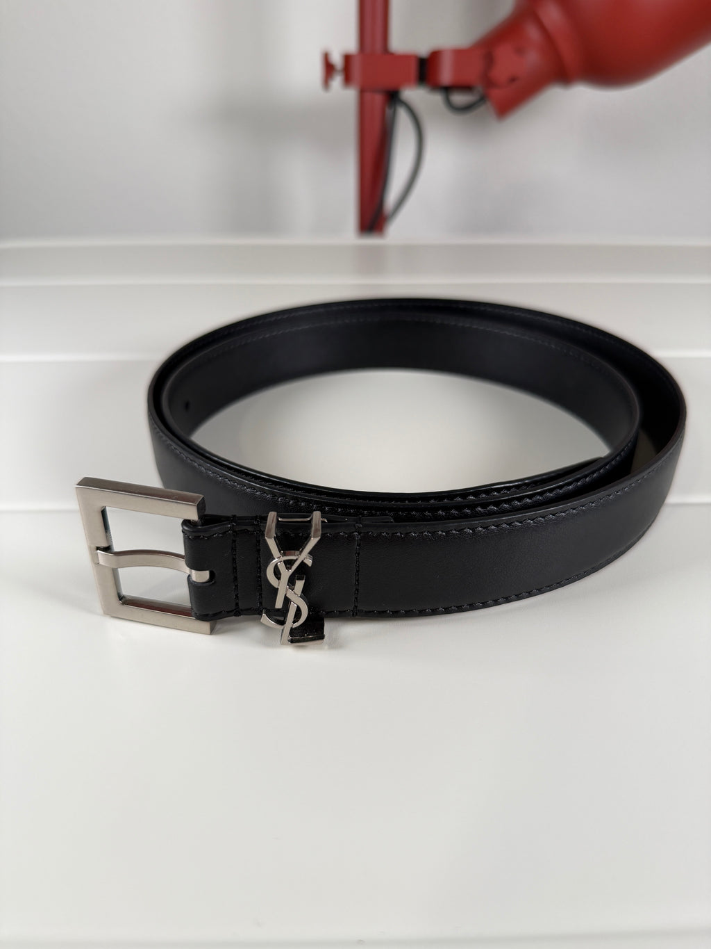 Saint Laurent Mini YSL Black Leather Belt