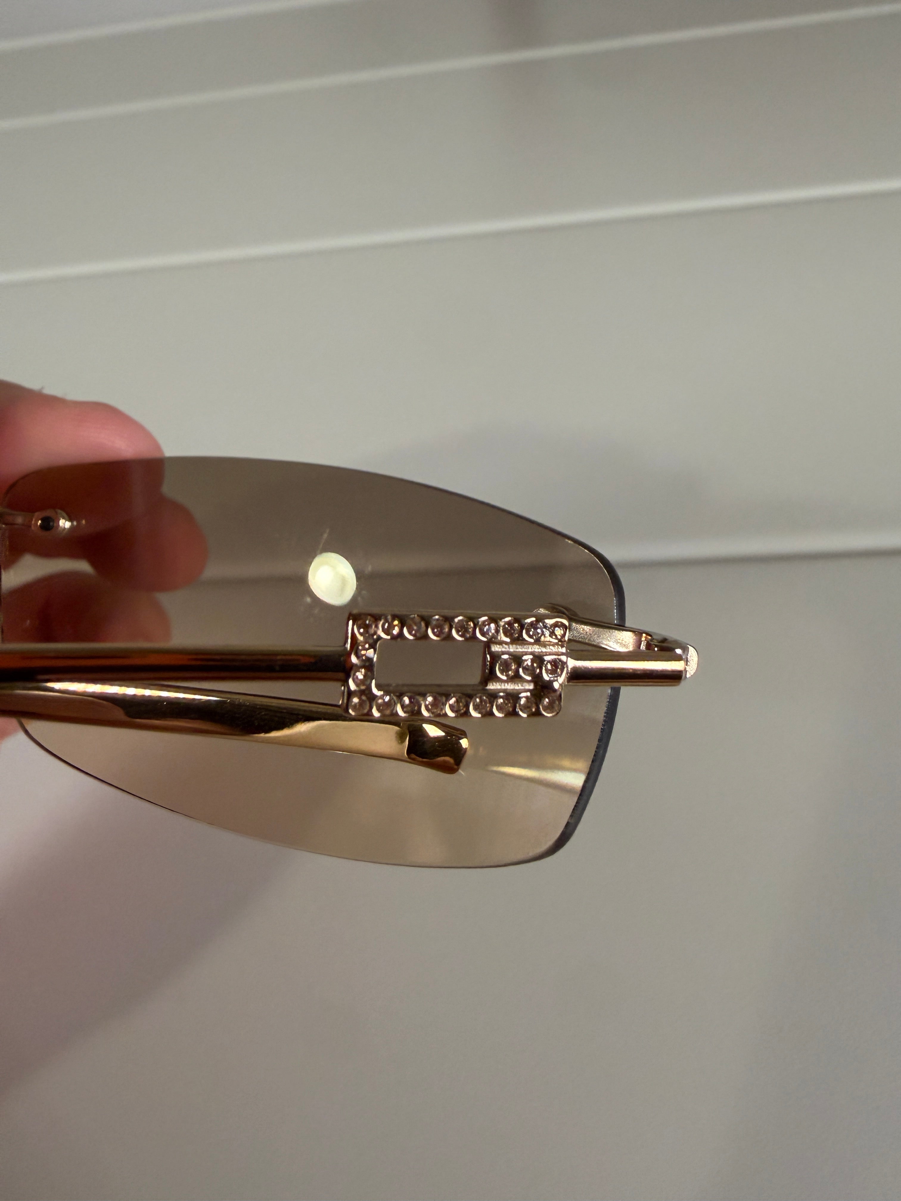Gucci Vintage Rimless Gold Rhinestone Sunglasses