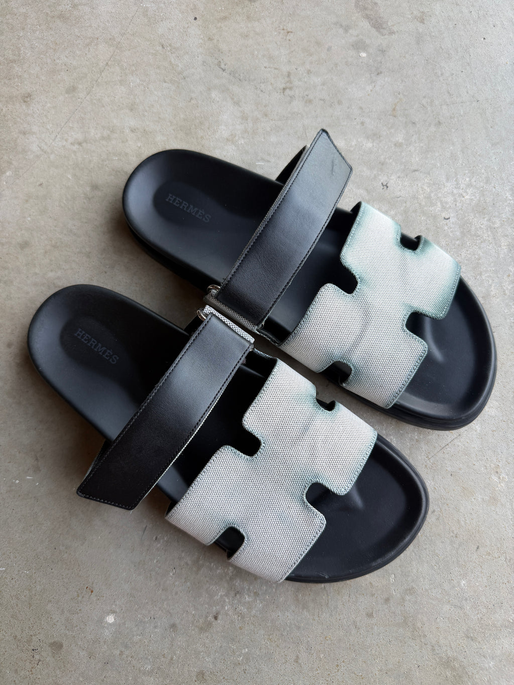 Hermes Canvas Leather Chypre Sandals 42/9