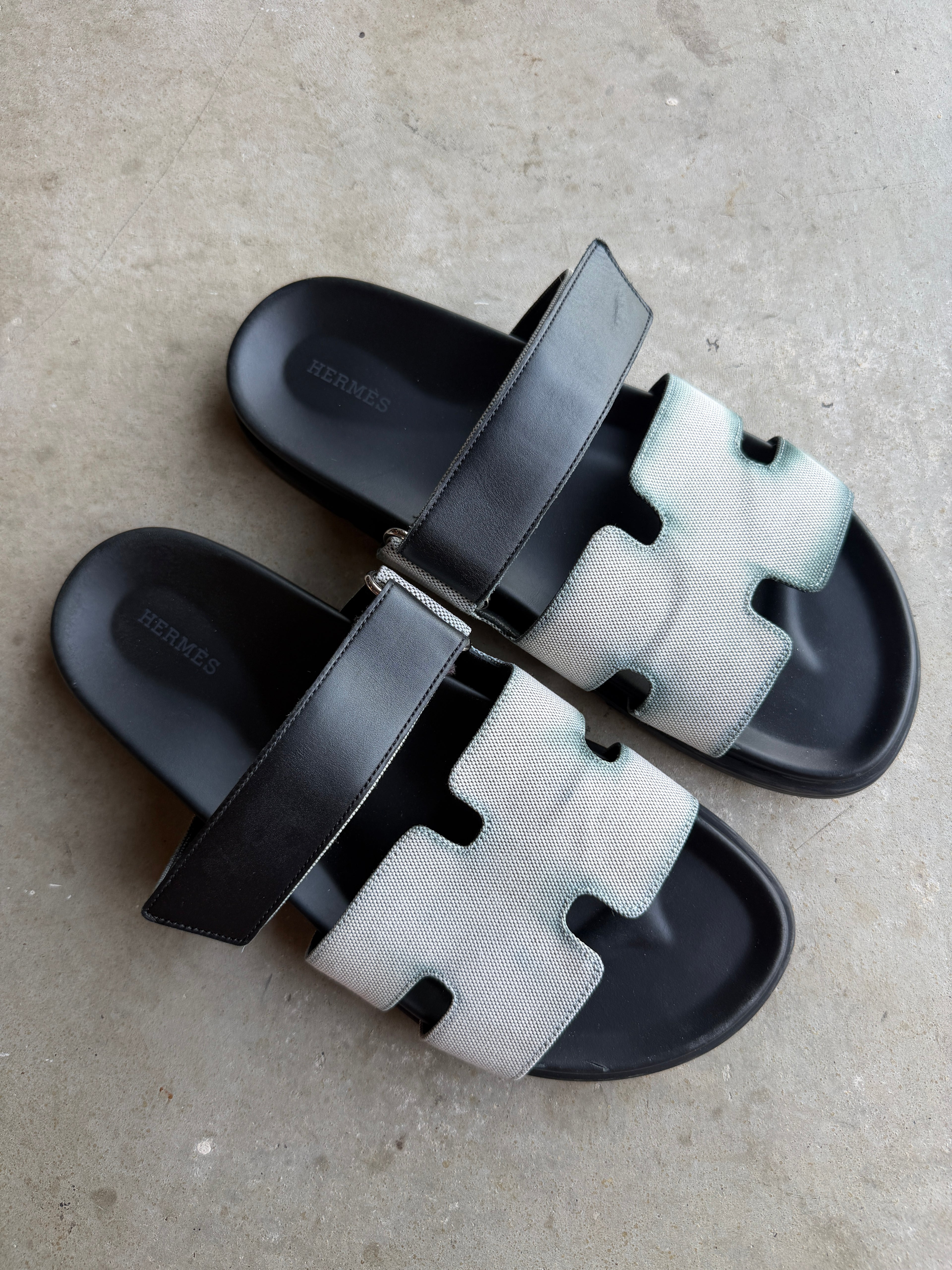 Hermes Canvas Leather Chypre Sandals 42/9