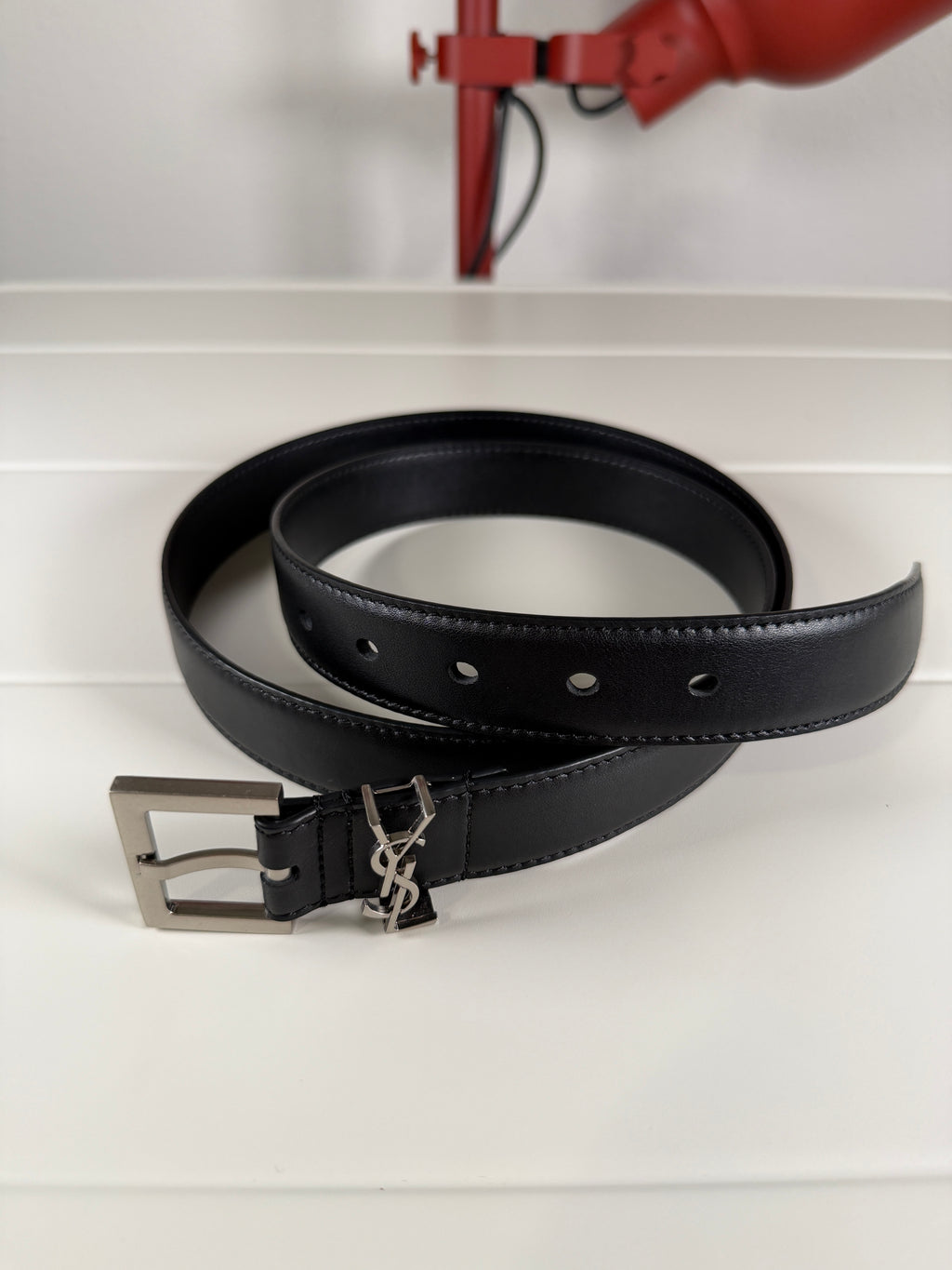 Saint Laurent Mini YSL Black Leather Belt