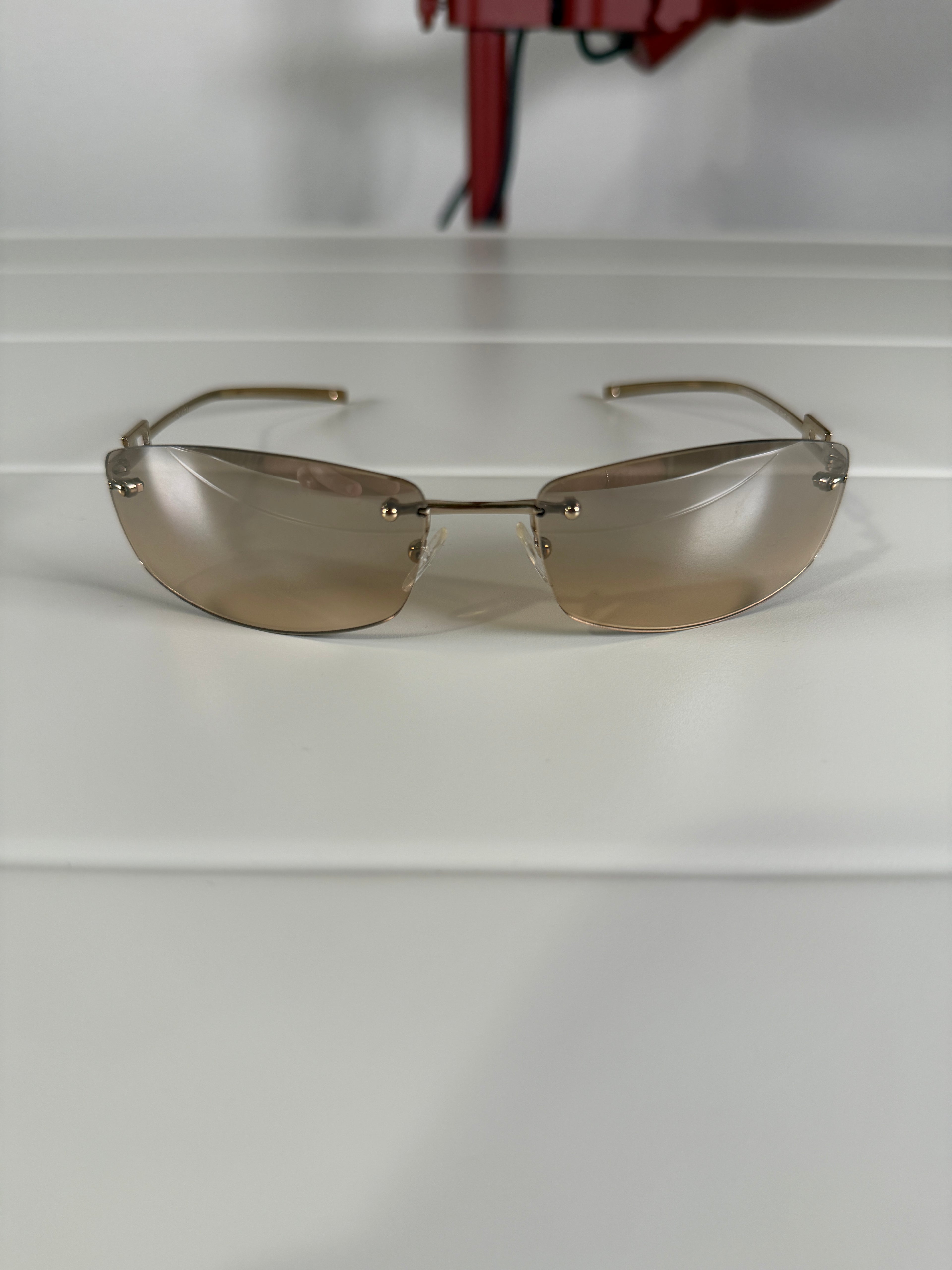 Gucci Vintage Rimless Gold Rhinestone Sunglasses