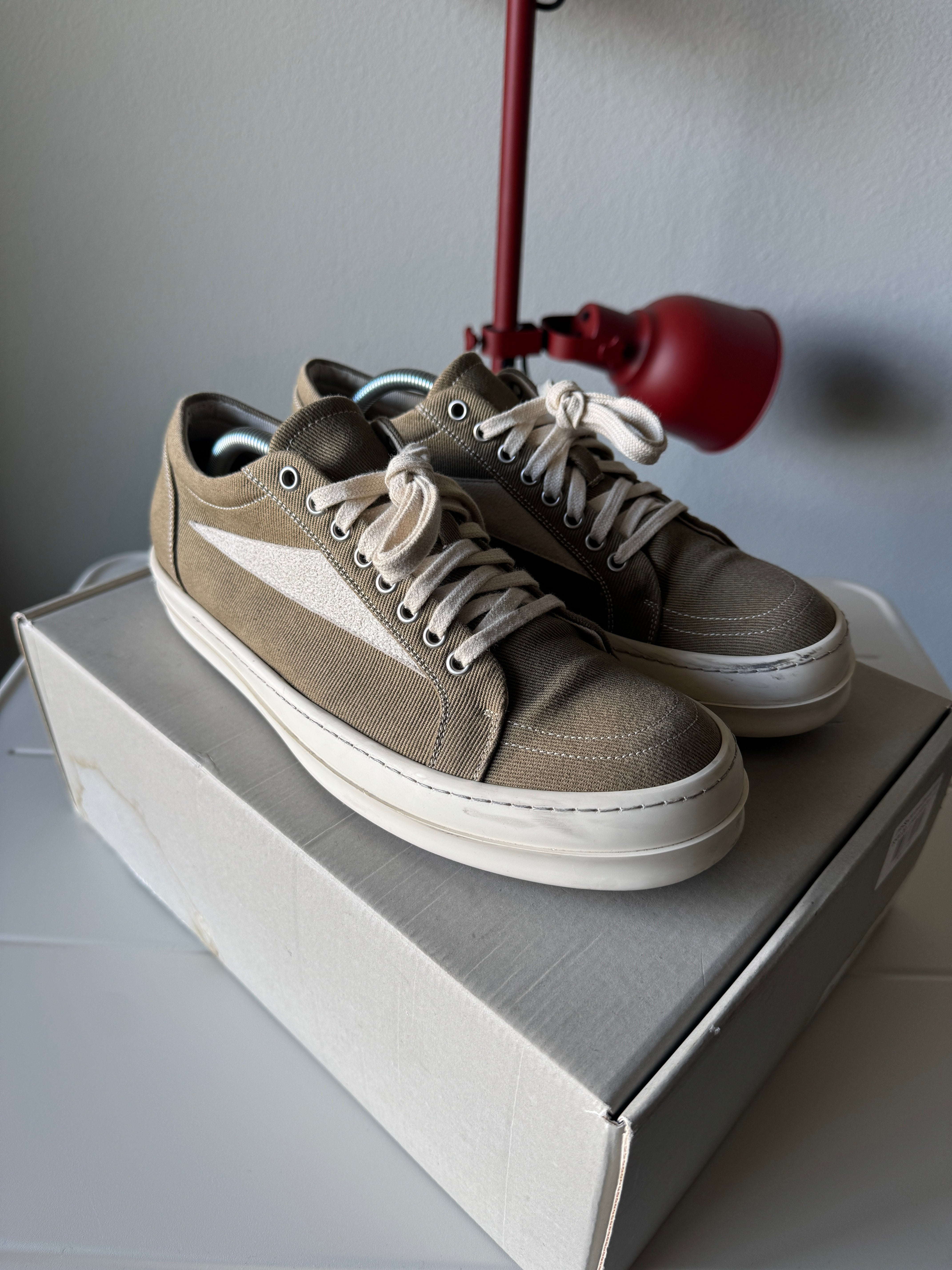 Rick Owens Olive Green Canvas Vans Vintage Sneakers 43/10 – Dig Supply
