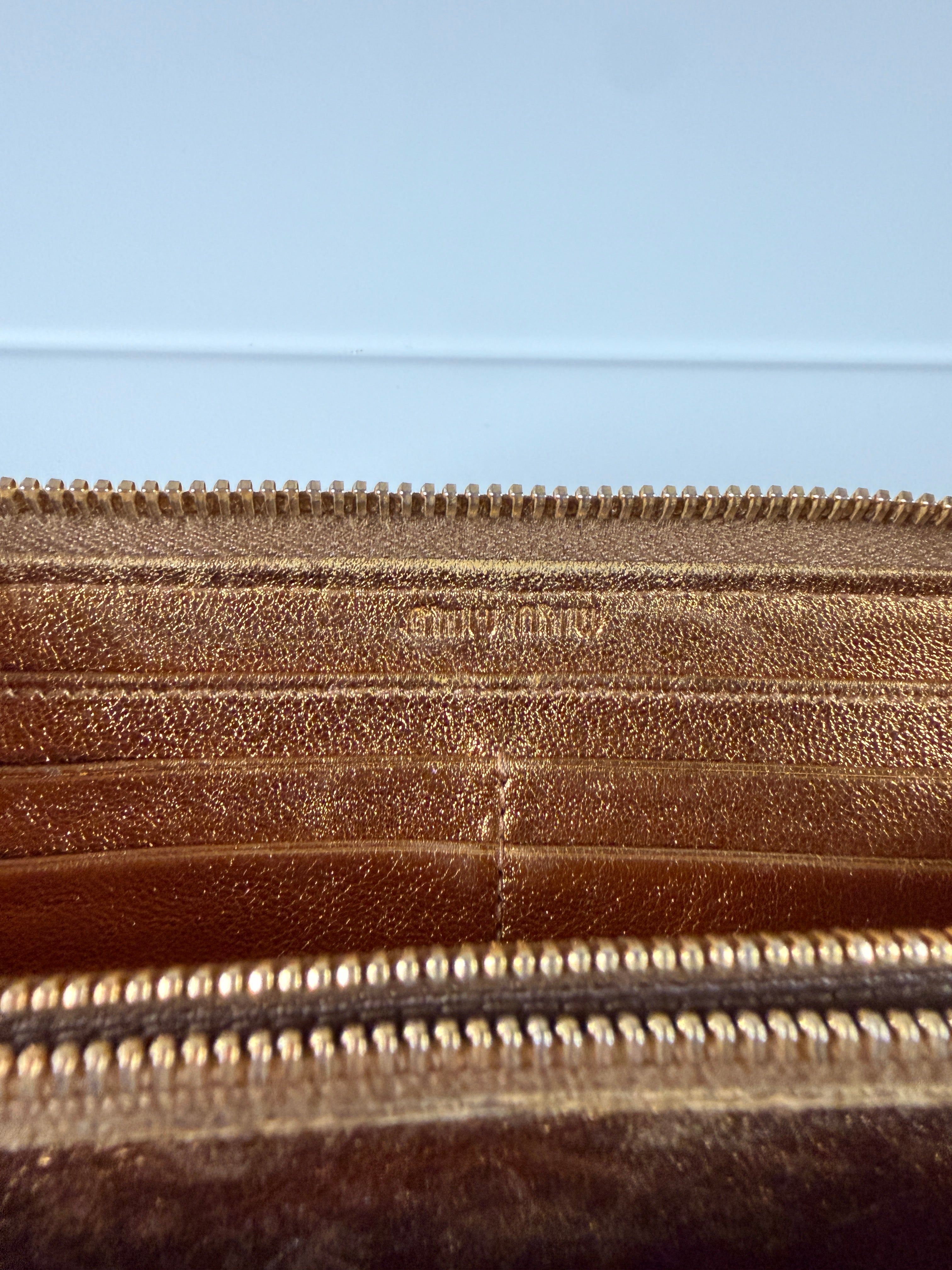 Miu Miu Matelasse Gold Leather Long Wallet