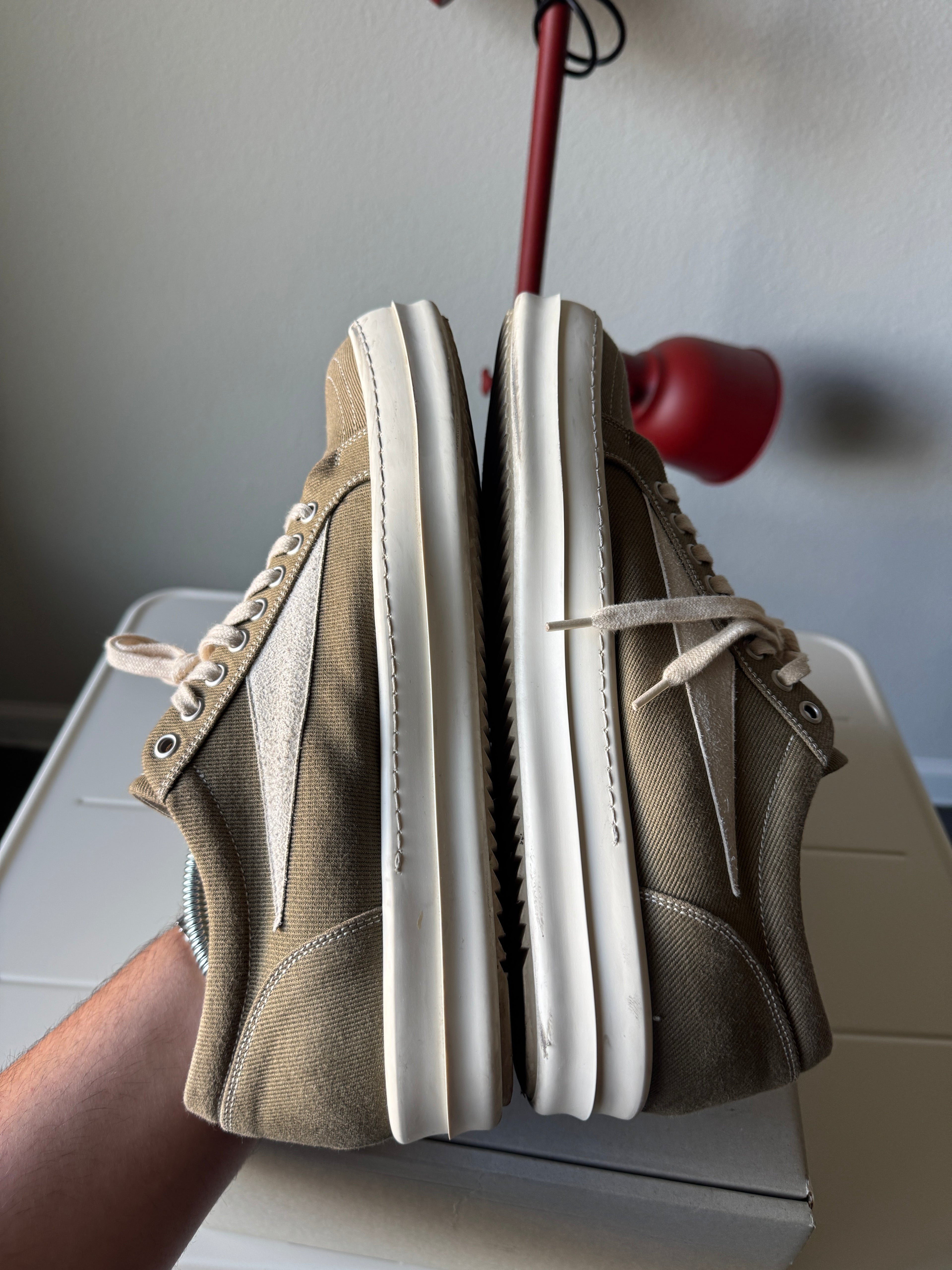 Rick Owens Olive Green Canvas Vans Vintage Sneakers 43/10