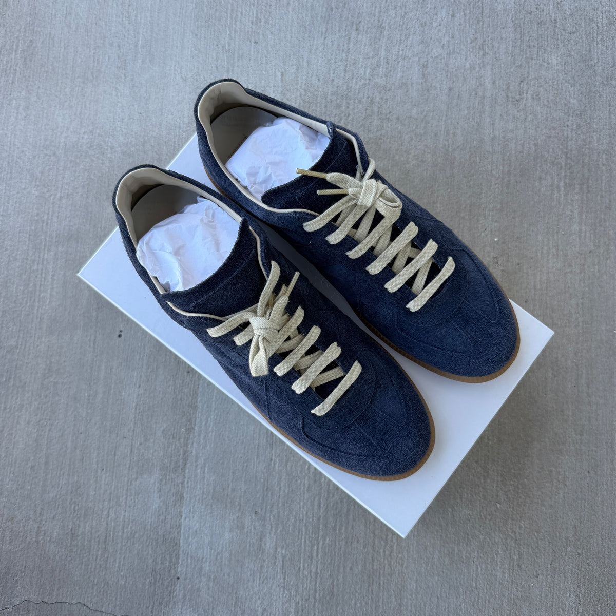 Maison Margiela “Reclica” Navy Suede Gats 45/12