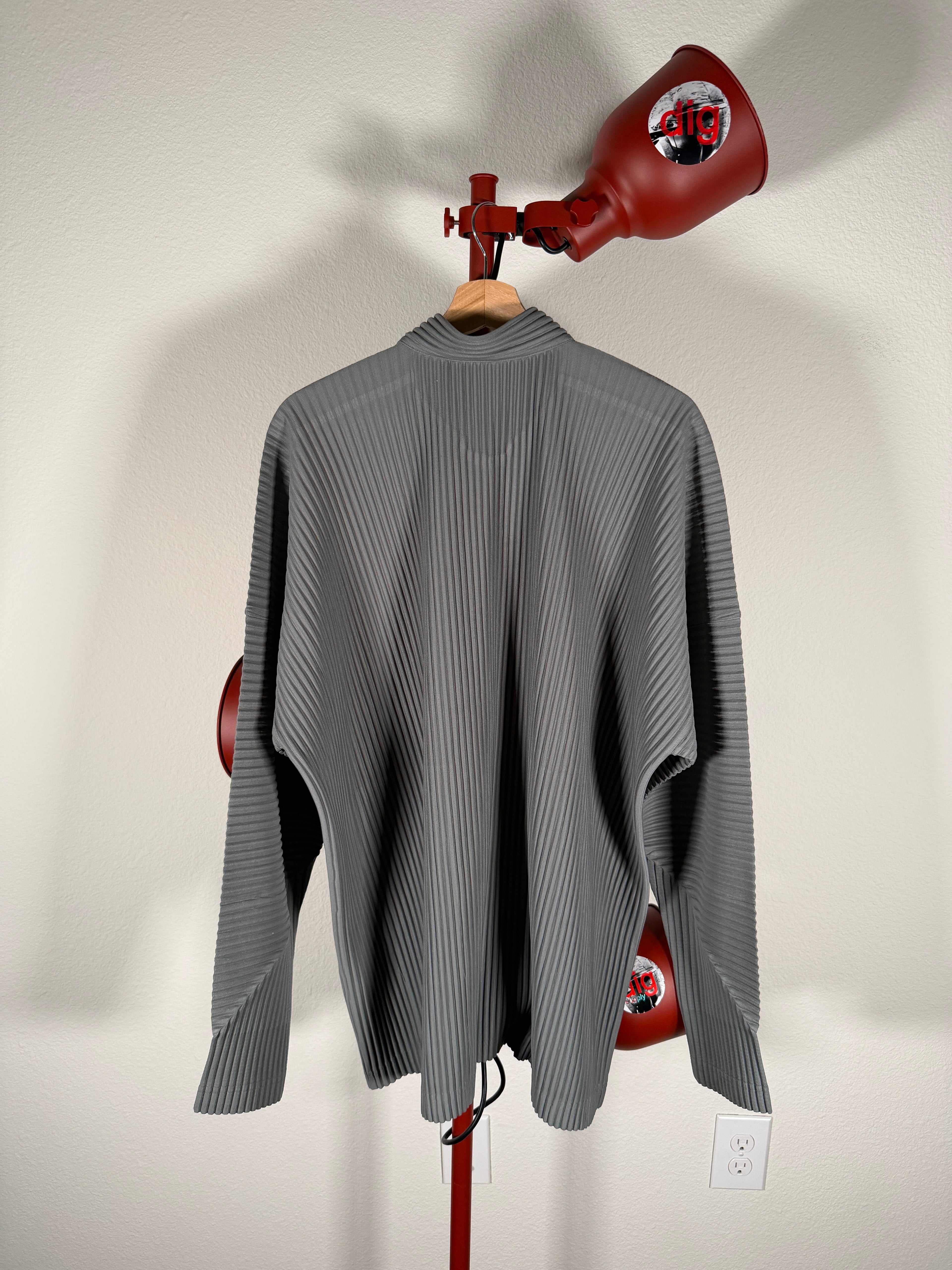 Issey Miyake Homme Plisse Grey Pleated Button Up Shirt 4/XL