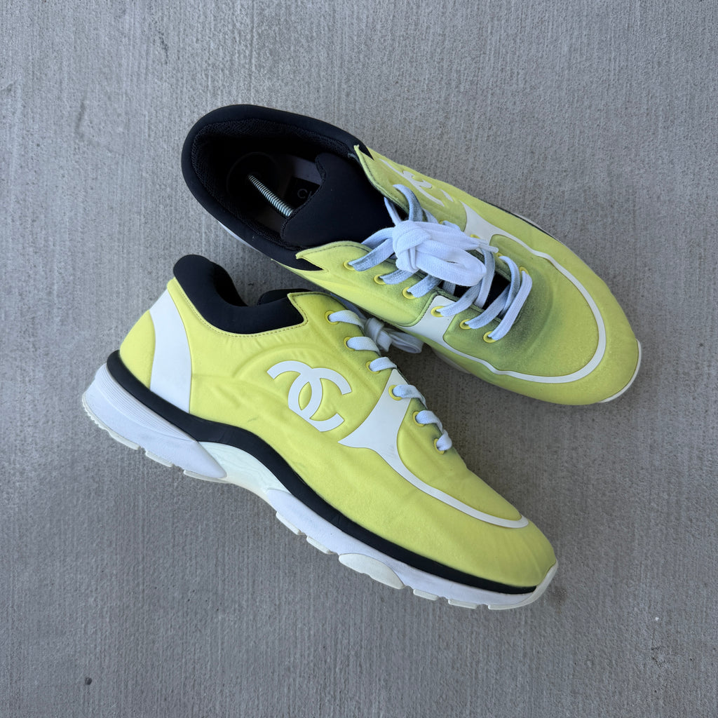 Chanel Neon Yellow Neoprene Runners 43/10